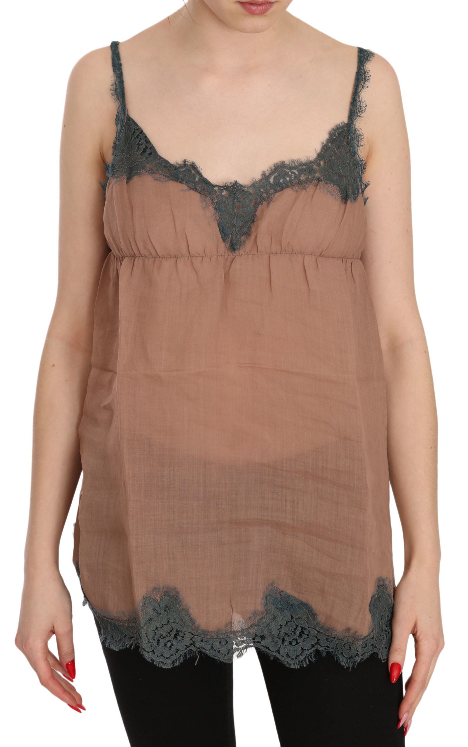 PINK MEMORIES Brown Spaghetti Strap Tank Top Blouse