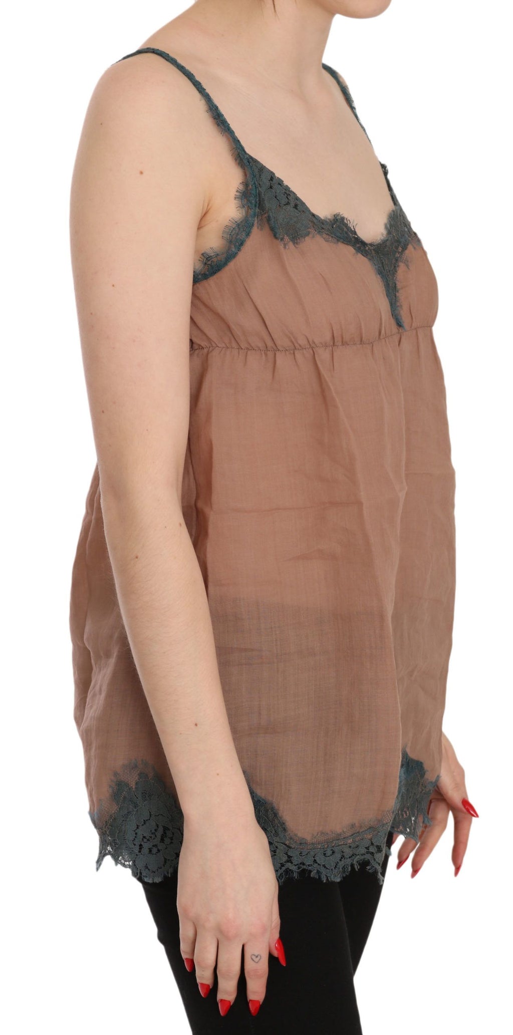 PINK MEMORIES Brown Spaghetti Strap Tank Top Blouse