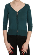 PINK MEMORIES Blau Grün Baumwolle 3/4 Ärmel Strickjacke Top Bluse
