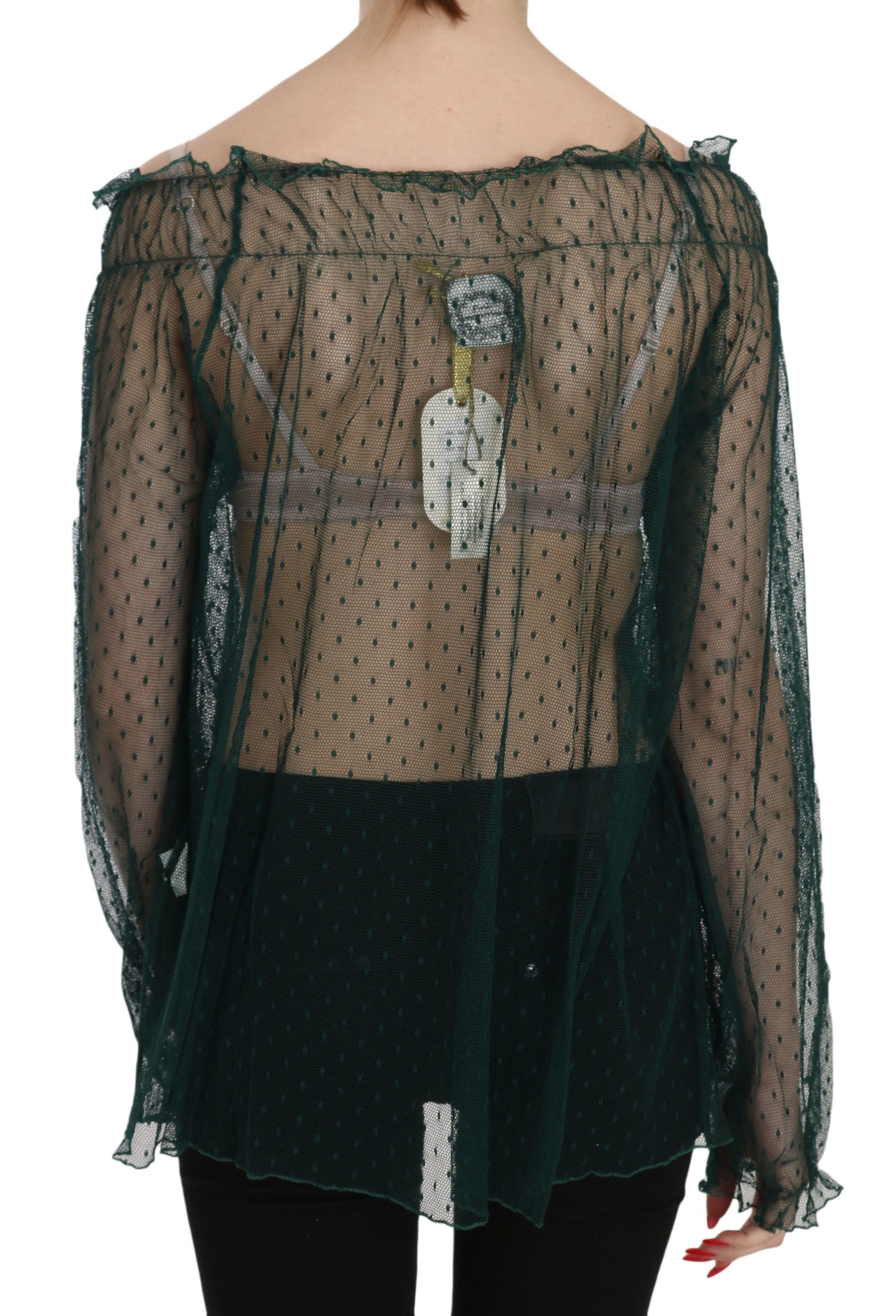 PINK MEMORIES Grünes Mesh-See-Through-Top mit langen Ärmeln Bluse