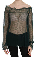PINK MEMORIES Grünes Mesh-See-Through-Top mit langen Ärmeln Bluse