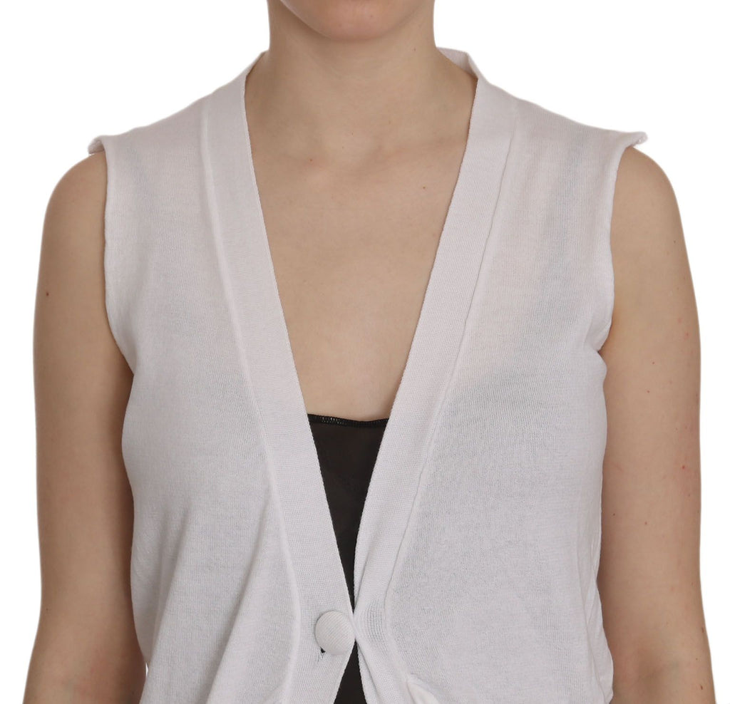 PINK MEMORIES Weißes ärmelloses Cardigan-Top aus 100% Baumwolle Weste