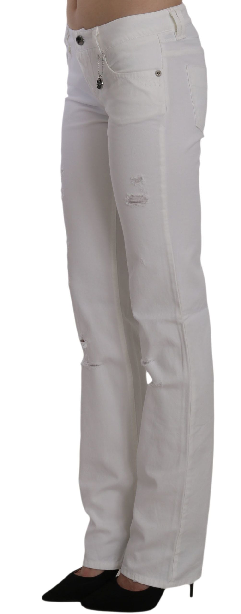 Costume National White Cotton Slim Fit Straight Jeans