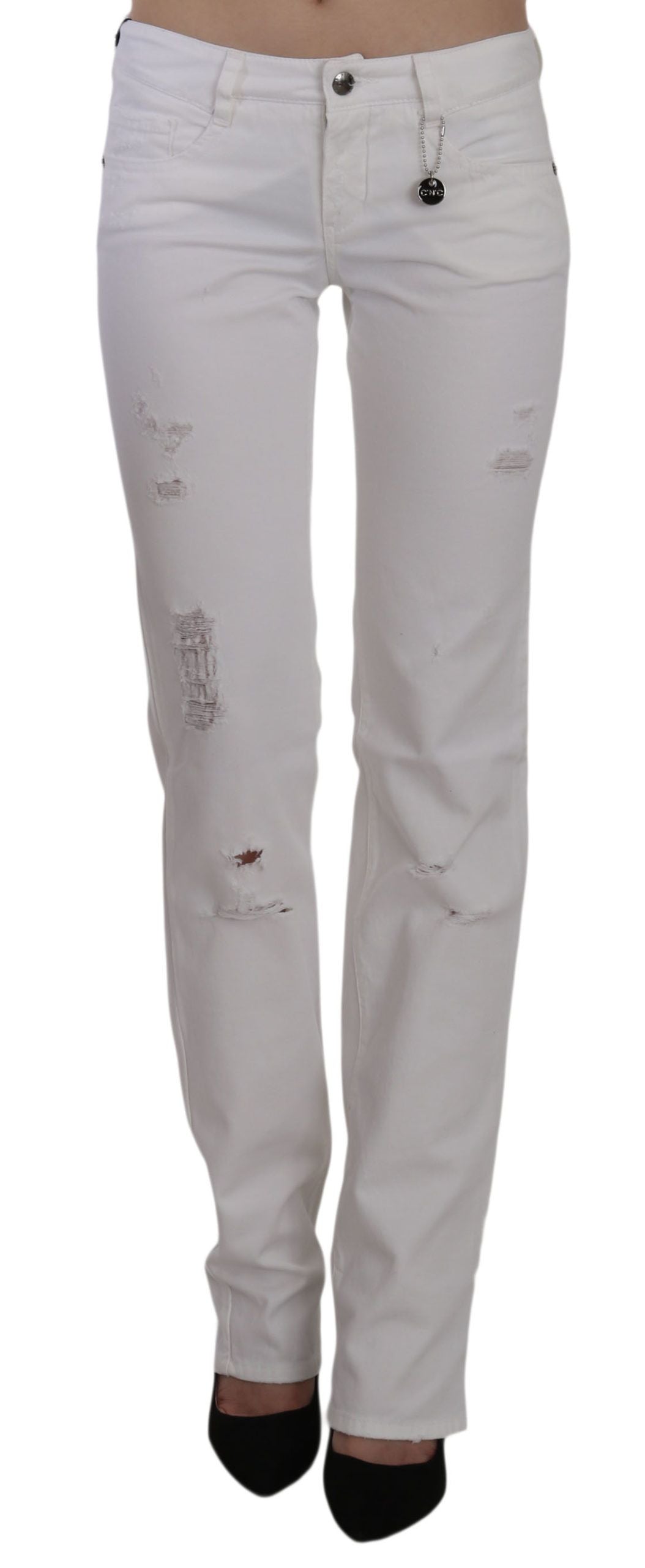 Costume National White Cotton Slim Fit Straight Jeans