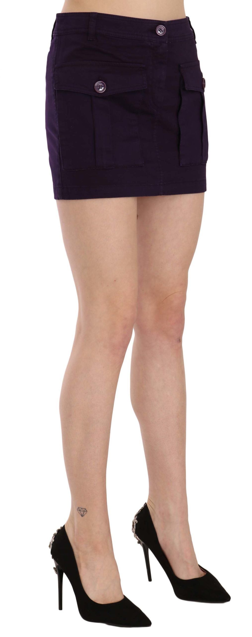 GF Ferre Lilac High-Waisted A-Line Button-Pocket Mini Skirt