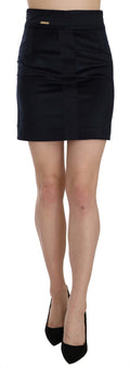 GF Ferre Blue A-line High-waisted Cotton Blend Mini Skirt