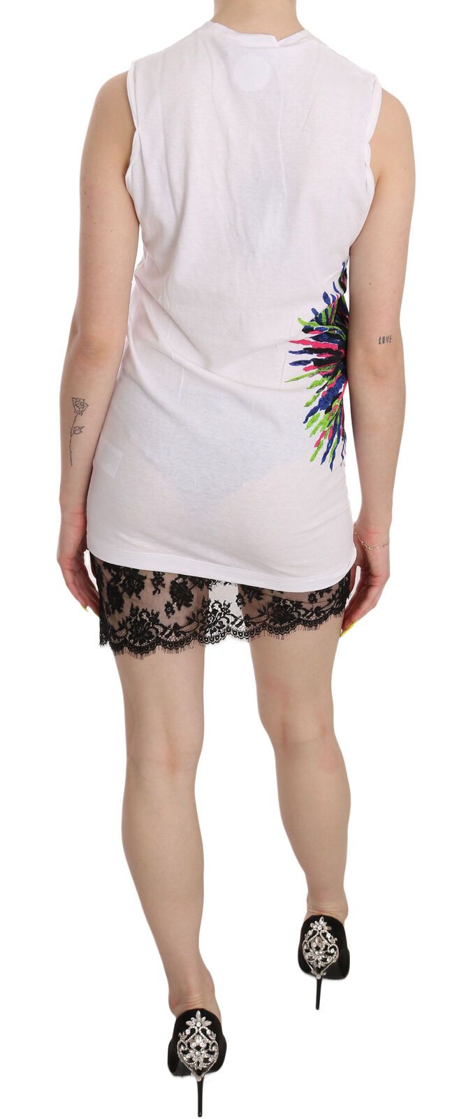 Dsquared² Weißes bedrucktes Rundhalsausschnitt-Bodycon-Minikleid ohne Ärmel