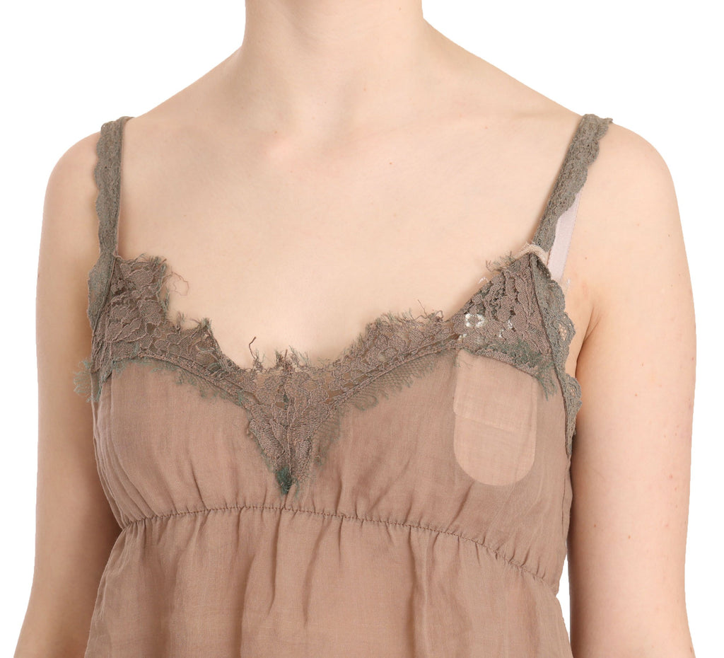 PINK MEMORIES Braunes Spitzen-Spaghettiträger-Top mit tiefem Ausschnitt Bluse