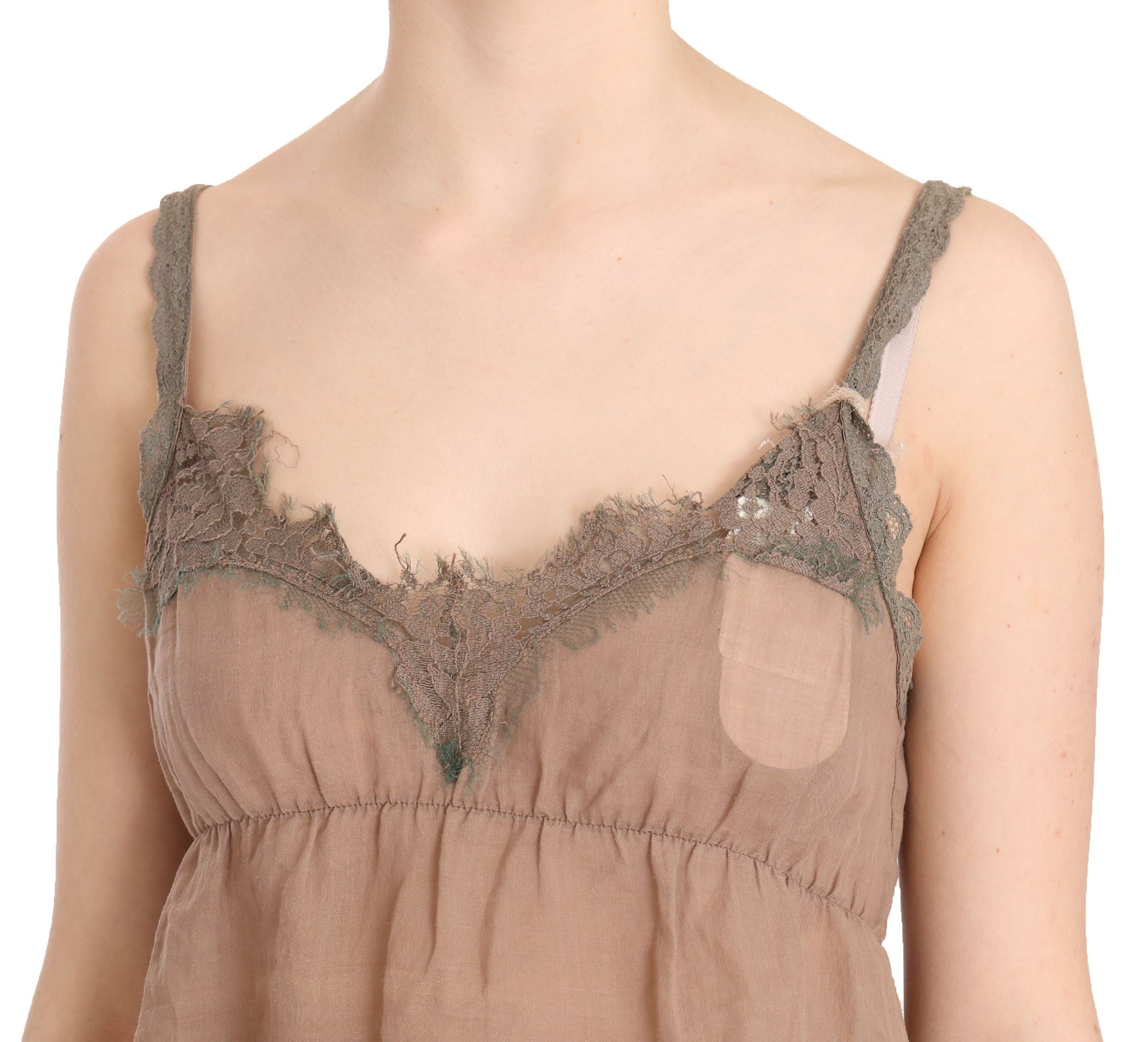 PINK MEMORIES Braunes Spitzen-Spaghettiträger-Top mit tiefem Ausschnitt Bluse