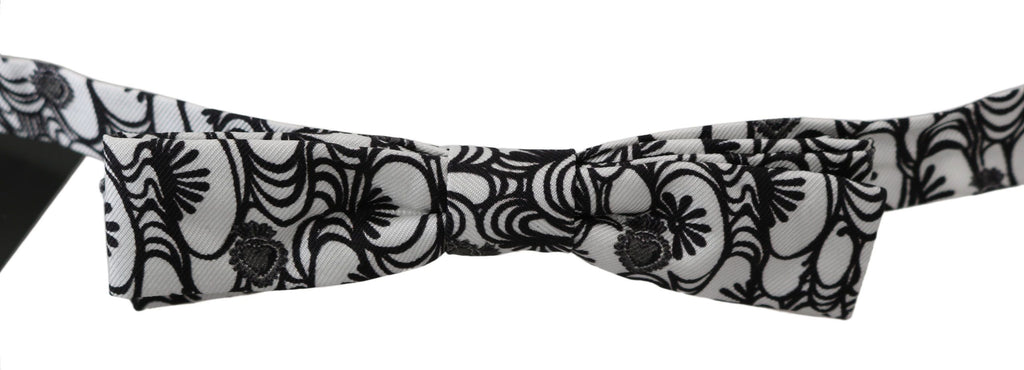 Dolce & Gabbana White Patterned Silk Bow Tie with Adjustable Neck