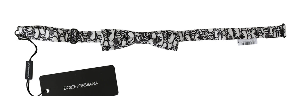 Dolce & Gabbana White Patterned Silk Bow Tie with Adjustable Neck