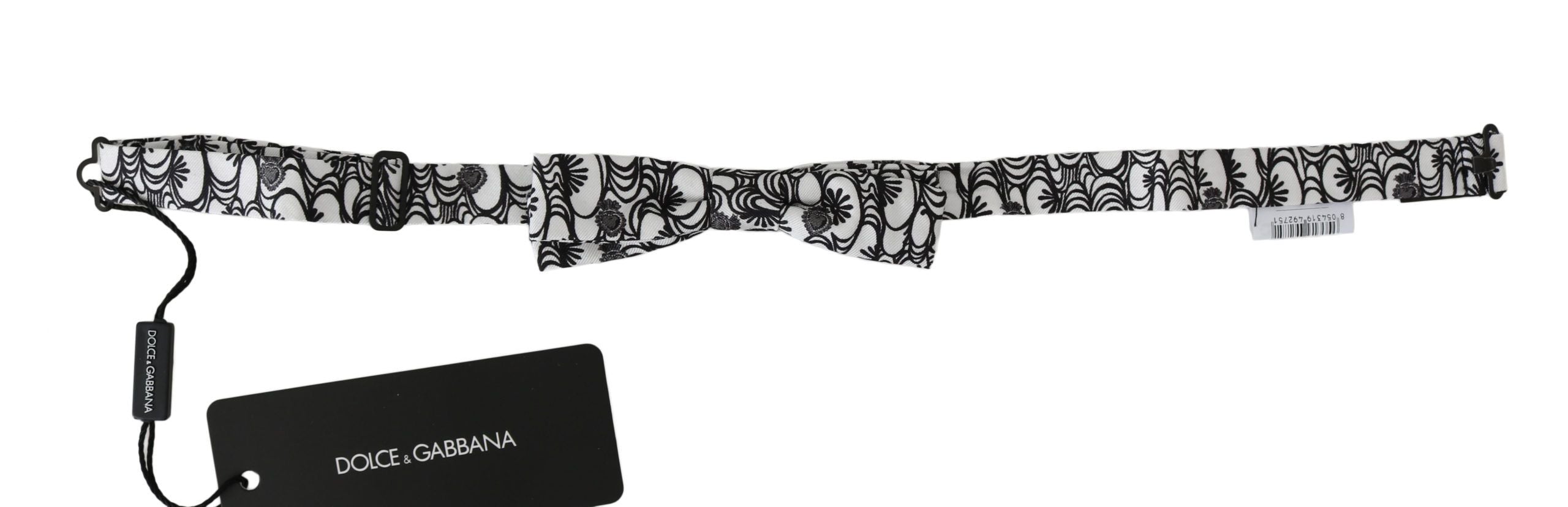 Dolce & Gabbana White Patterned Silk Bow Tie with Adjustable Neck