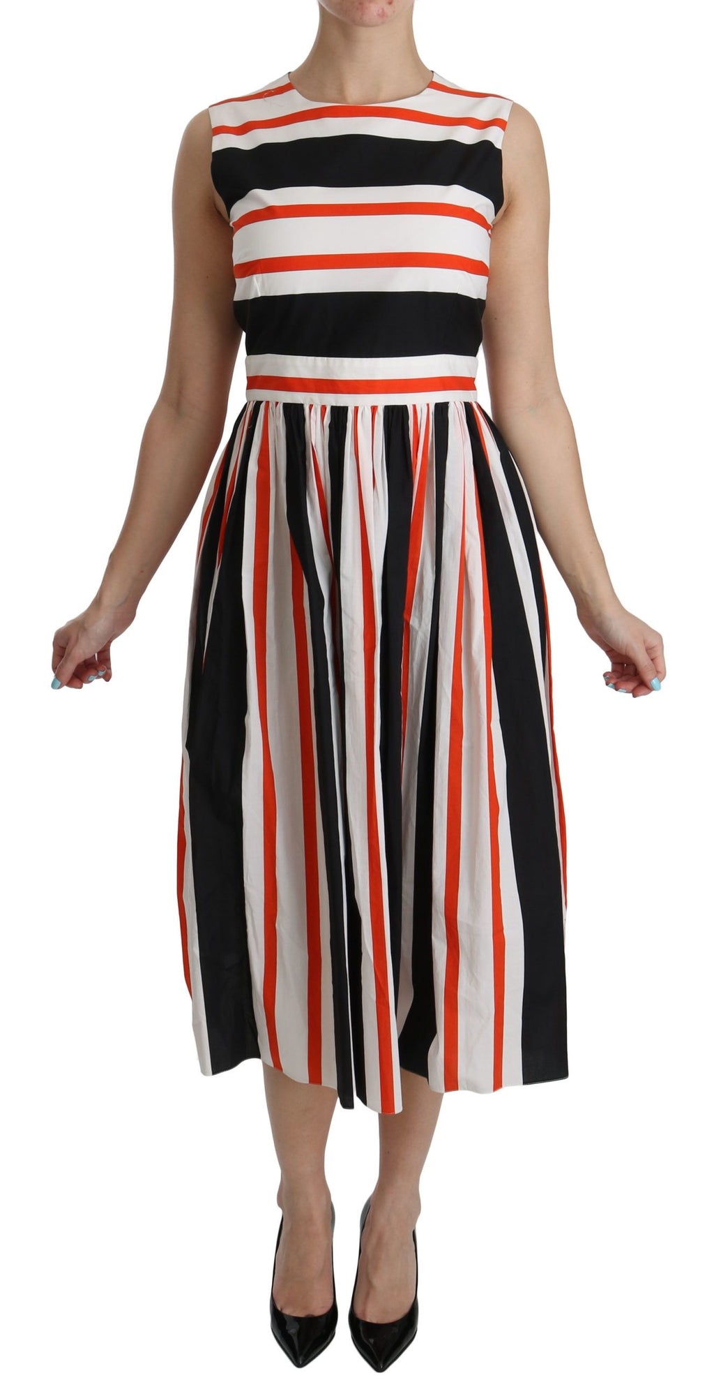 Dolce & Gabbana Multicolor Gestreiftes Midikleid mit Plissee in A-Linie