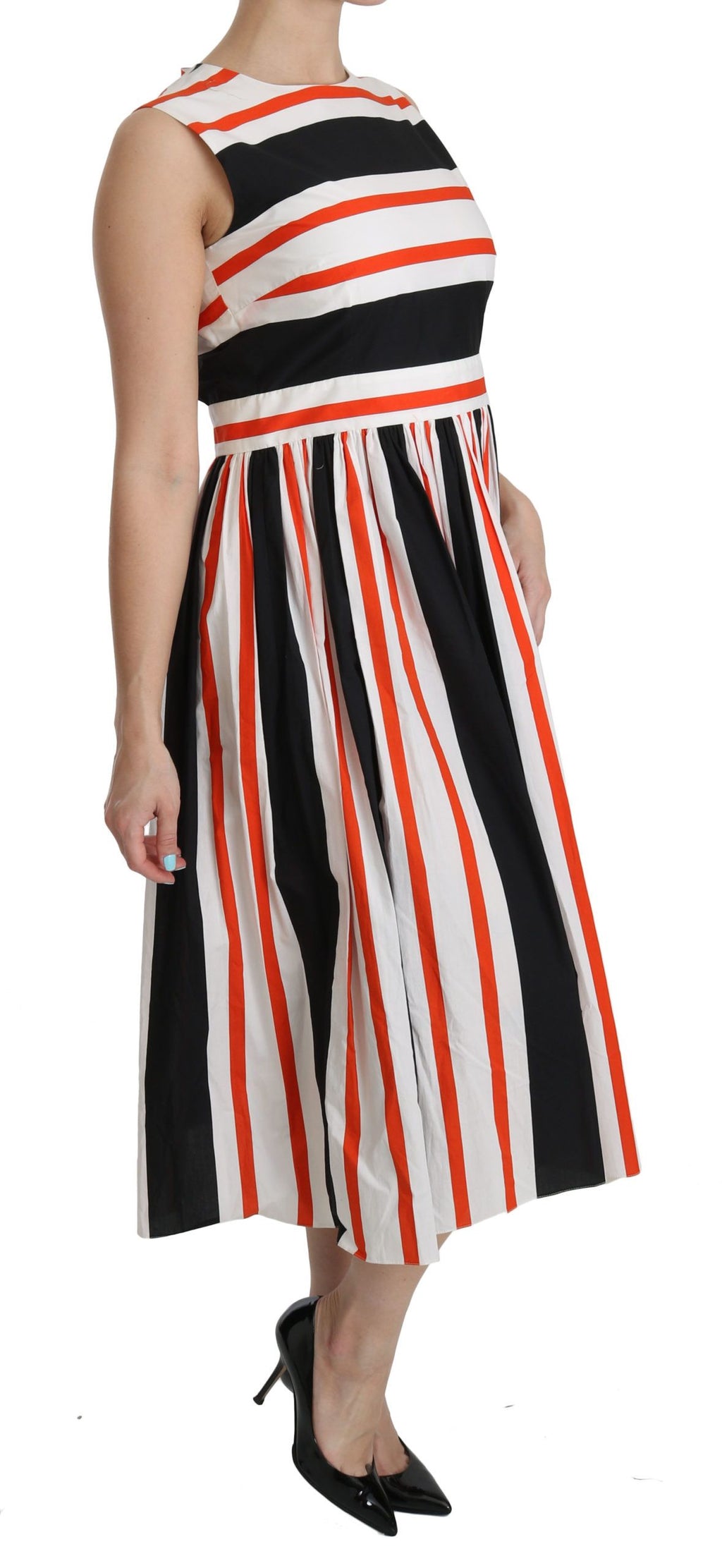 Dolce & Gabbana Multicolor Gestreiftes Midikleid mit Plissee in A-Linie