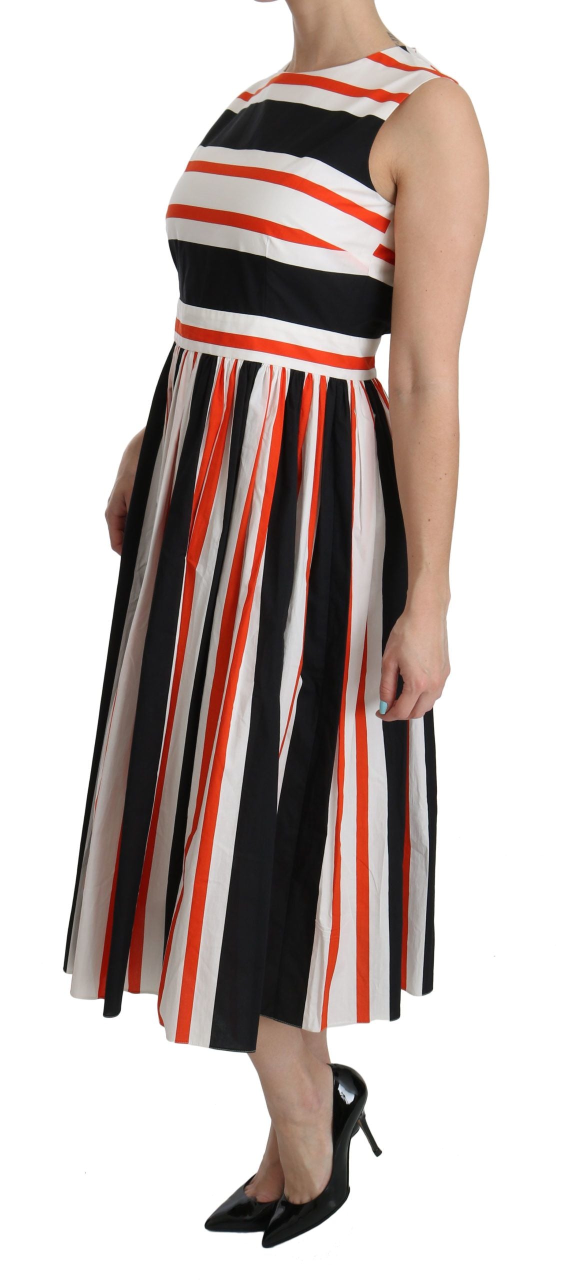 Dolce & Gabbana Multicolor Gestreiftes Midikleid mit Plissee in A-Linie
