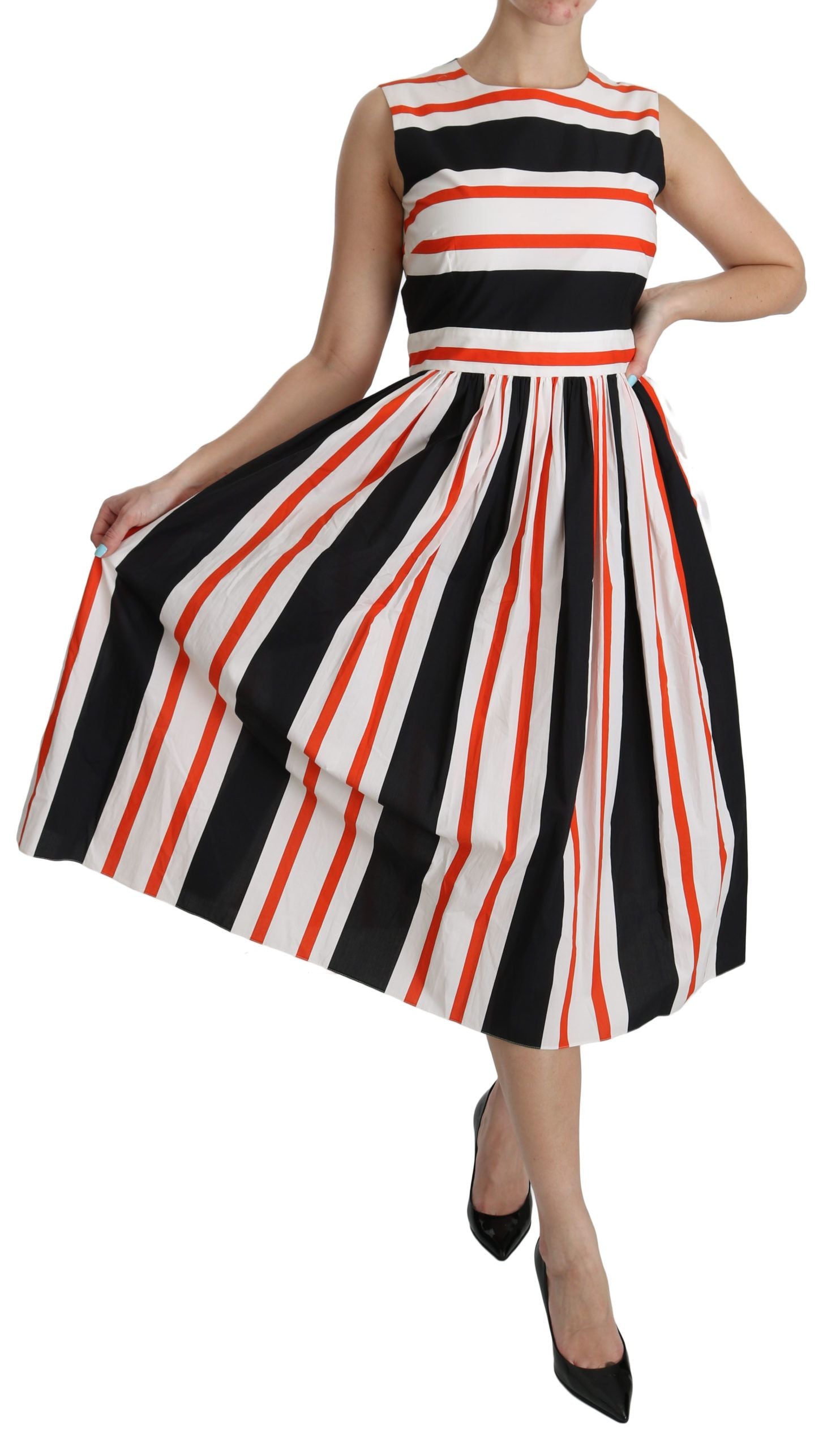 Dolce & Gabbana Multicolor Gestreiftes Midikleid mit Plissee in A-Linie