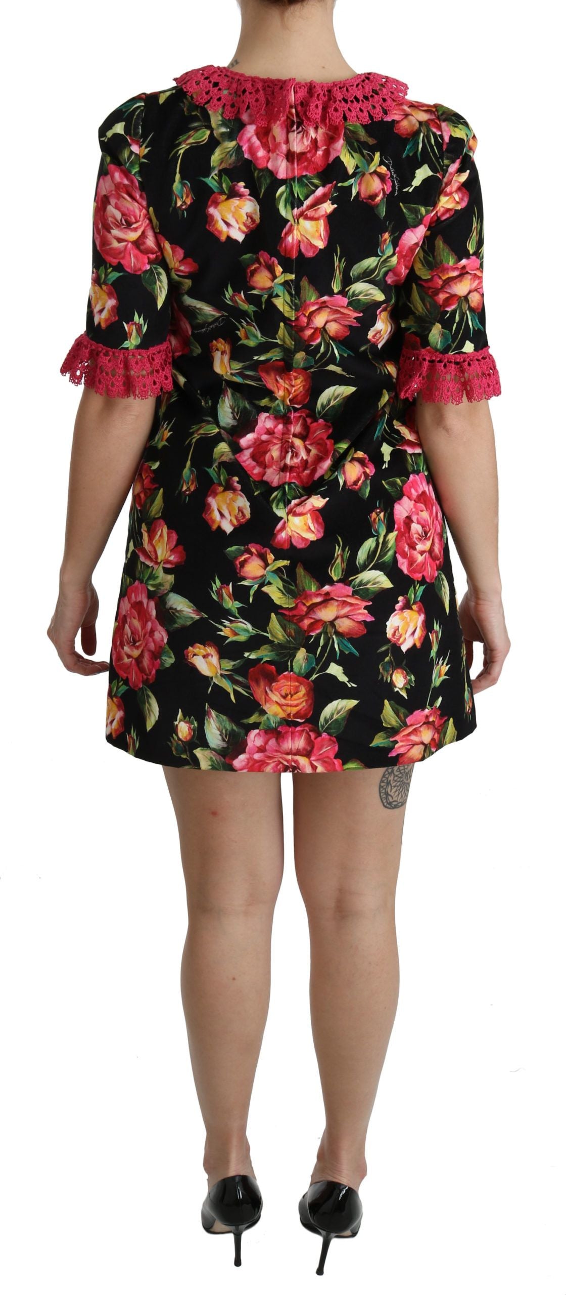 Dolce & Gabbana Rosa Spitzen-Minikleid mit Blumenmuster und A-Linie im Shift