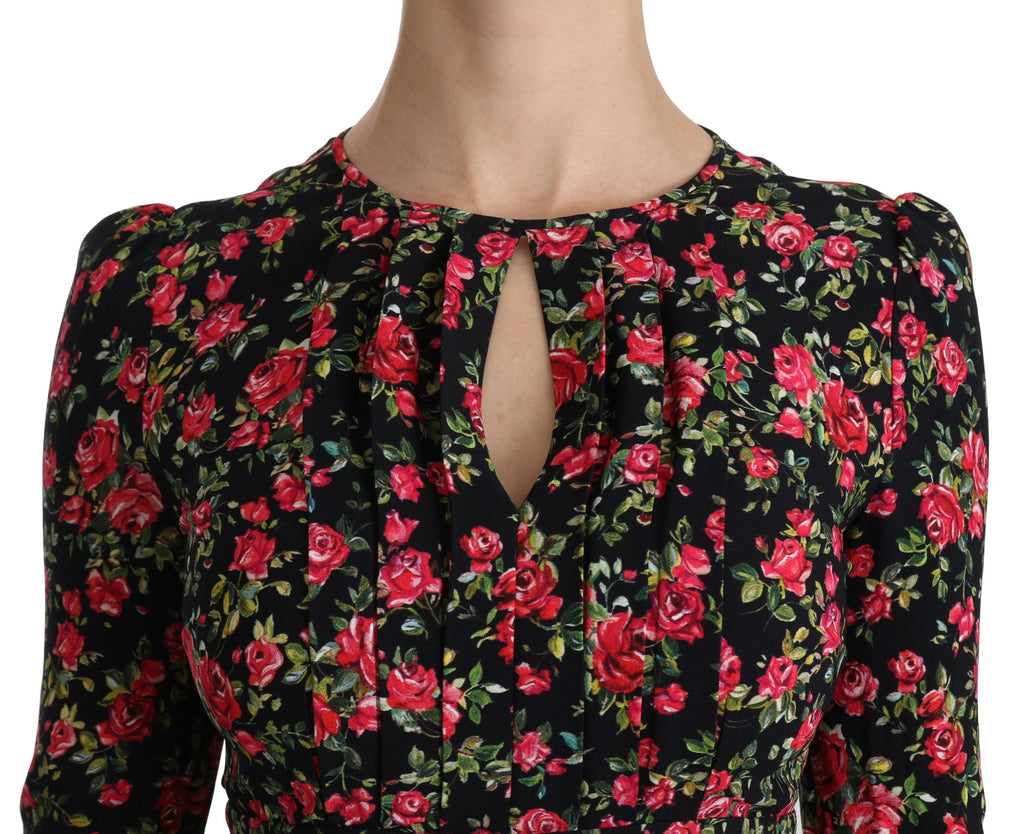 Dolce & Gabbana Black Floral Long-Sleeved Knee-Length Dress