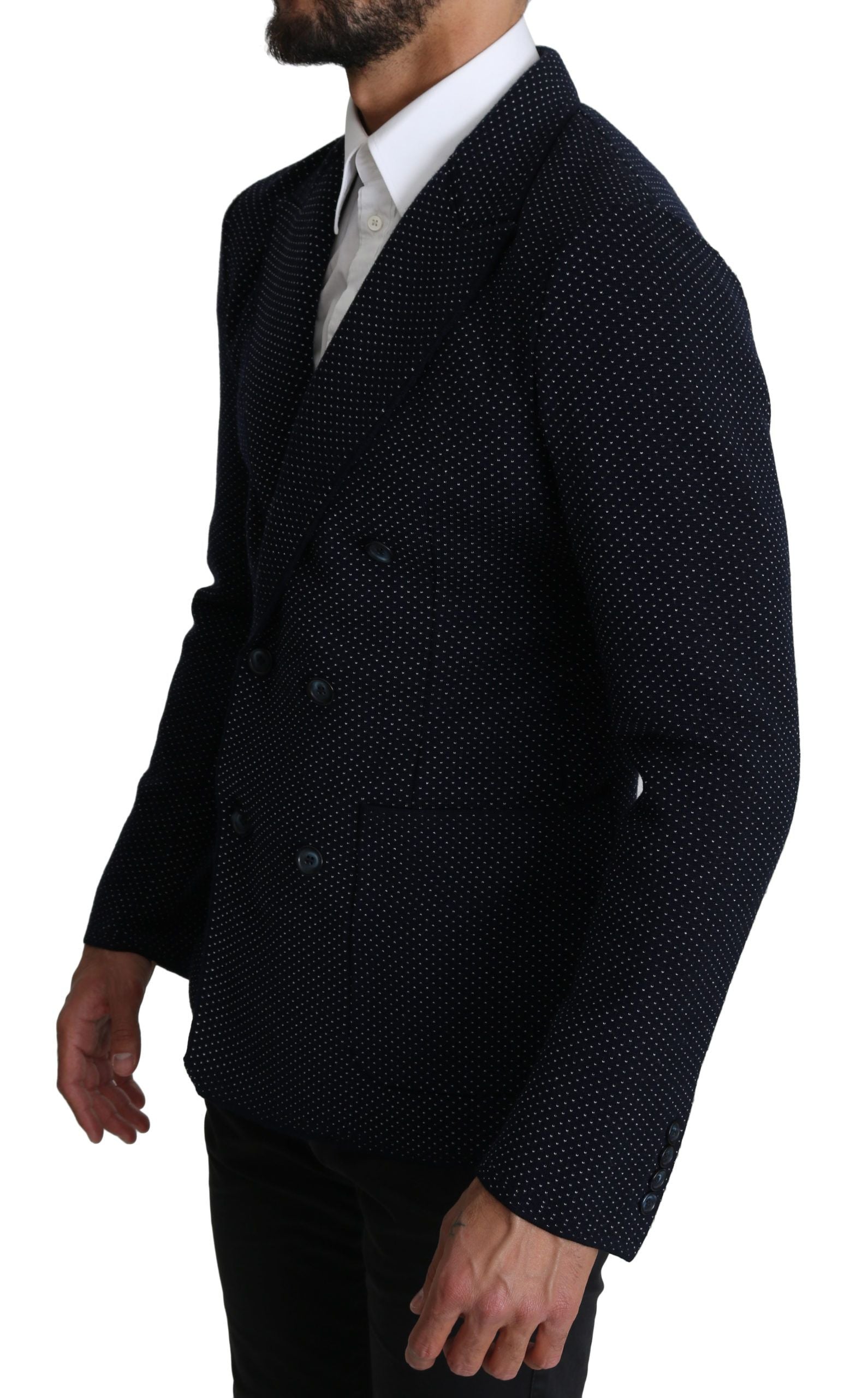 Dolce & Gabbana Dark Blue Polka Dot Double-Breasted Coat Blazer