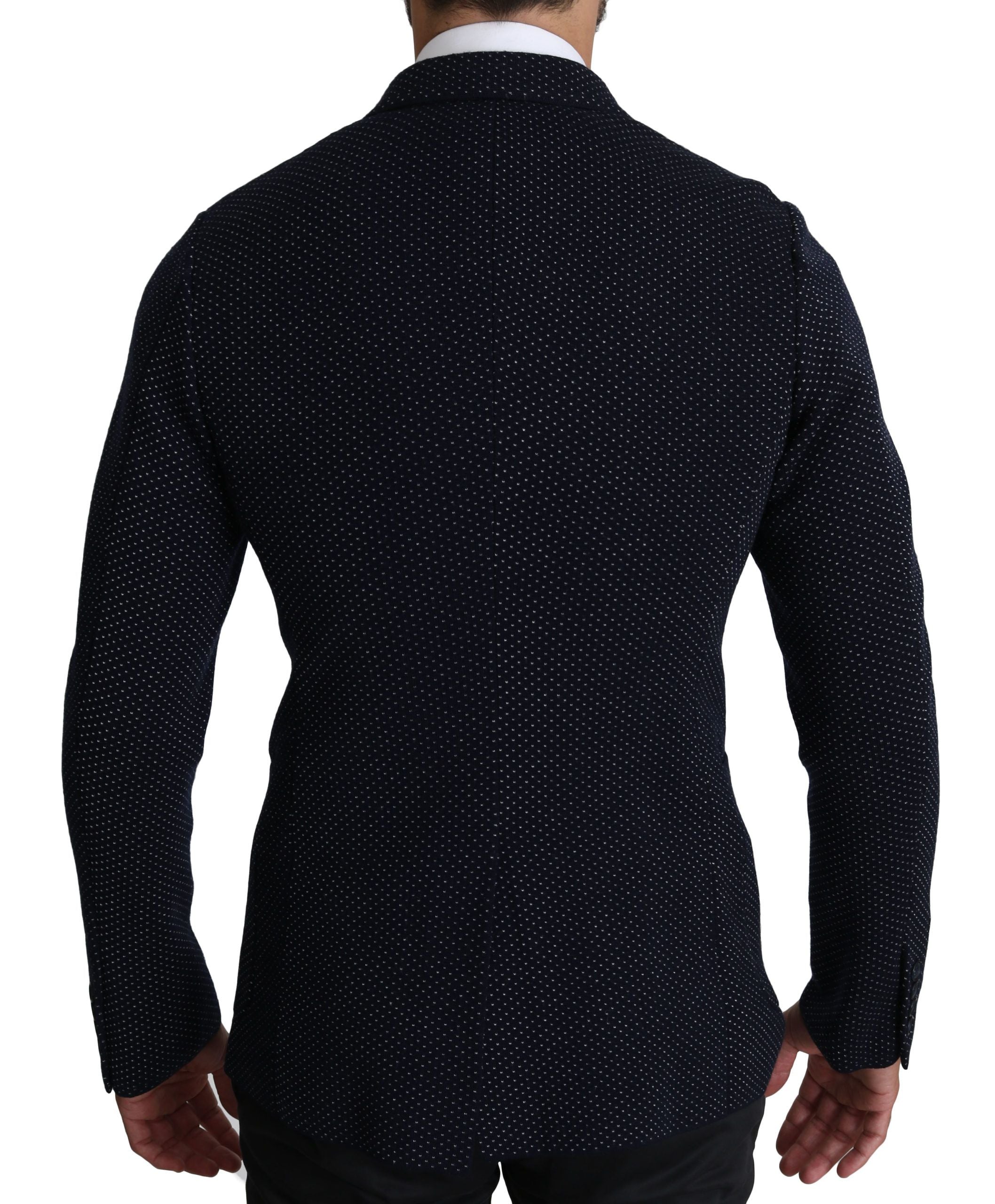 Dolce & Gabbana Dark Blue Polka Dot Double-Breasted Coat Blazer