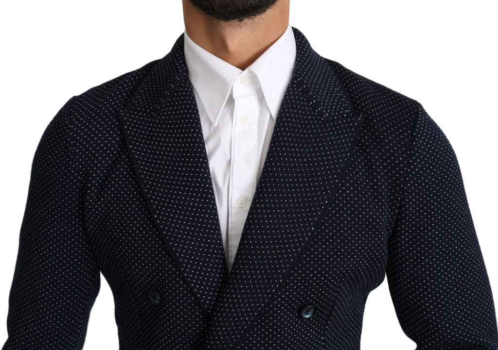 Dolce & Gabbana Dark Blue Polka Dot Double-Breasted Coat Blazer