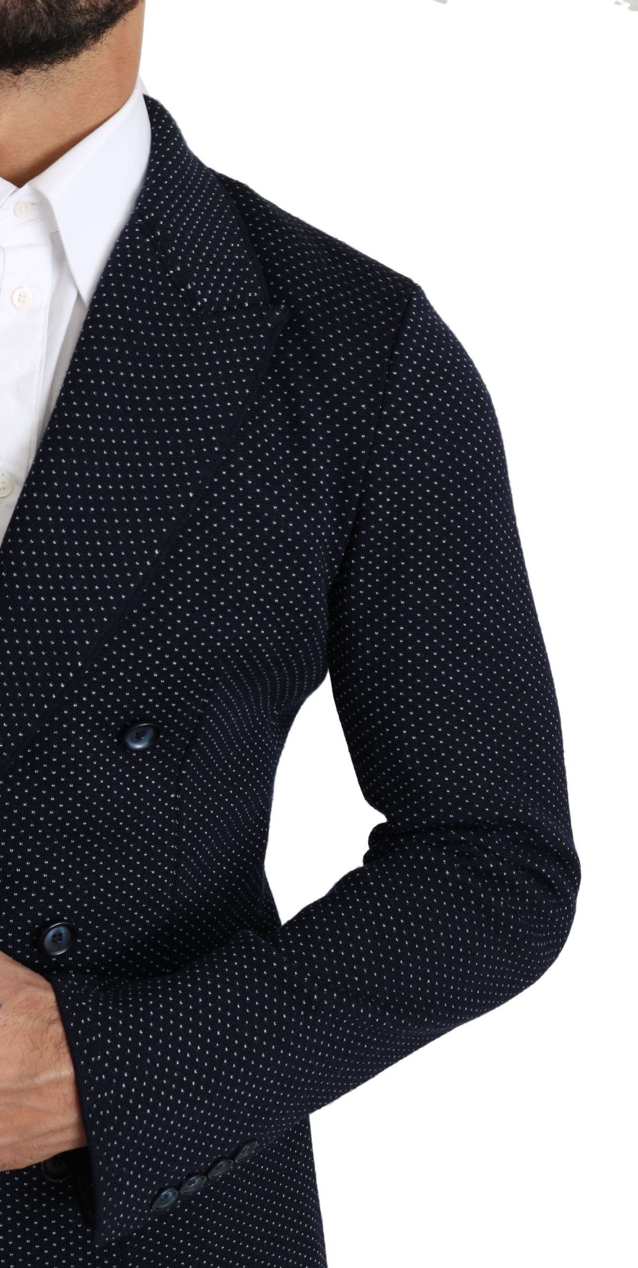 Dolce & Gabbana Dark Blue Polka Dot Double-Breasted Coat Blazer