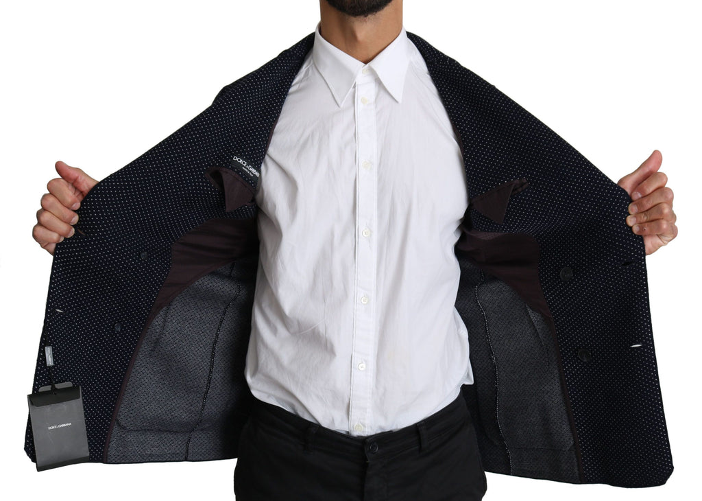 Dolce & Gabbana Dark Blue Polka Dot Double-Breasted Coat Blazer