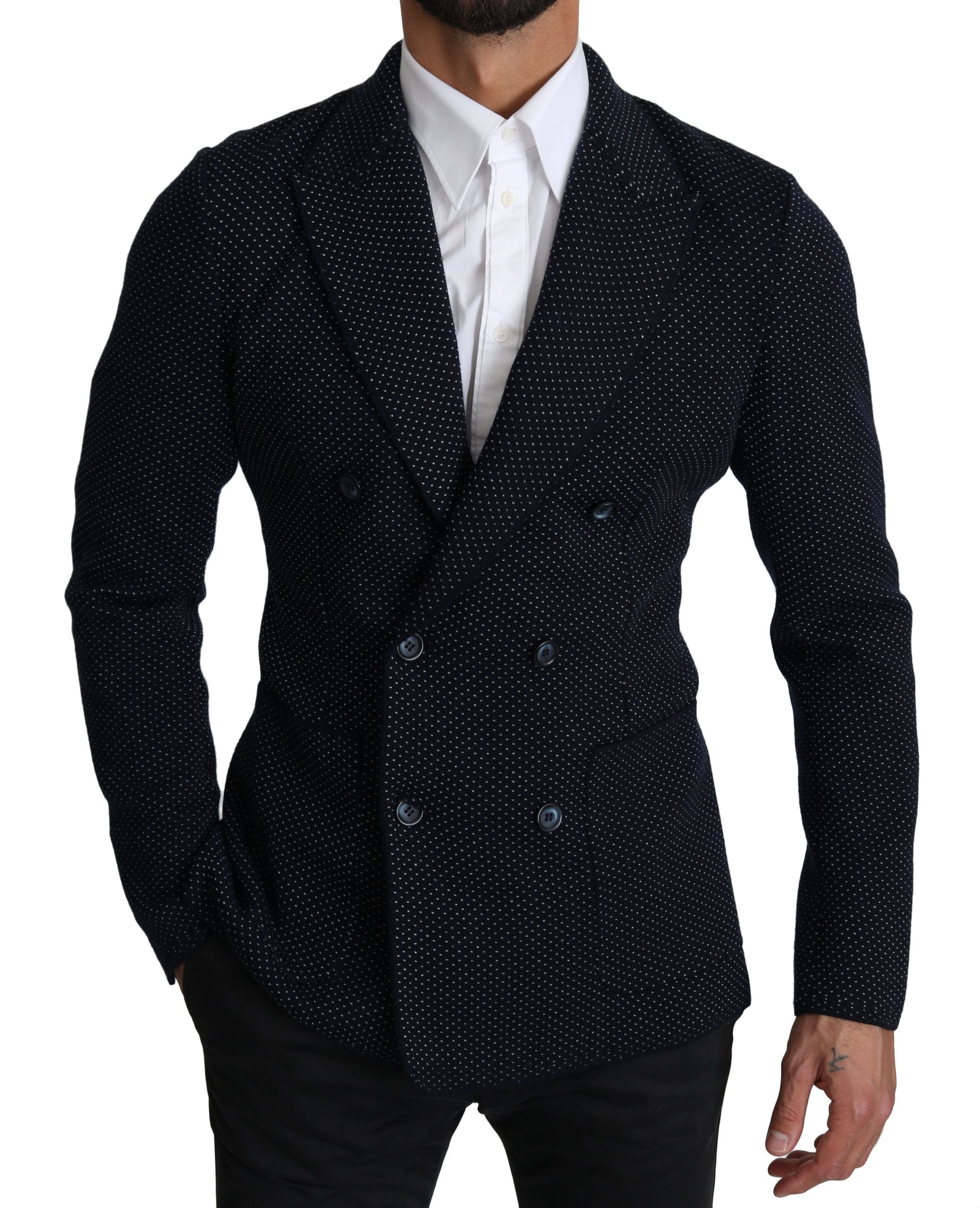 Dolce & Gabbana Dark Blue Polka Dot Double-Breasted Coat Blazer