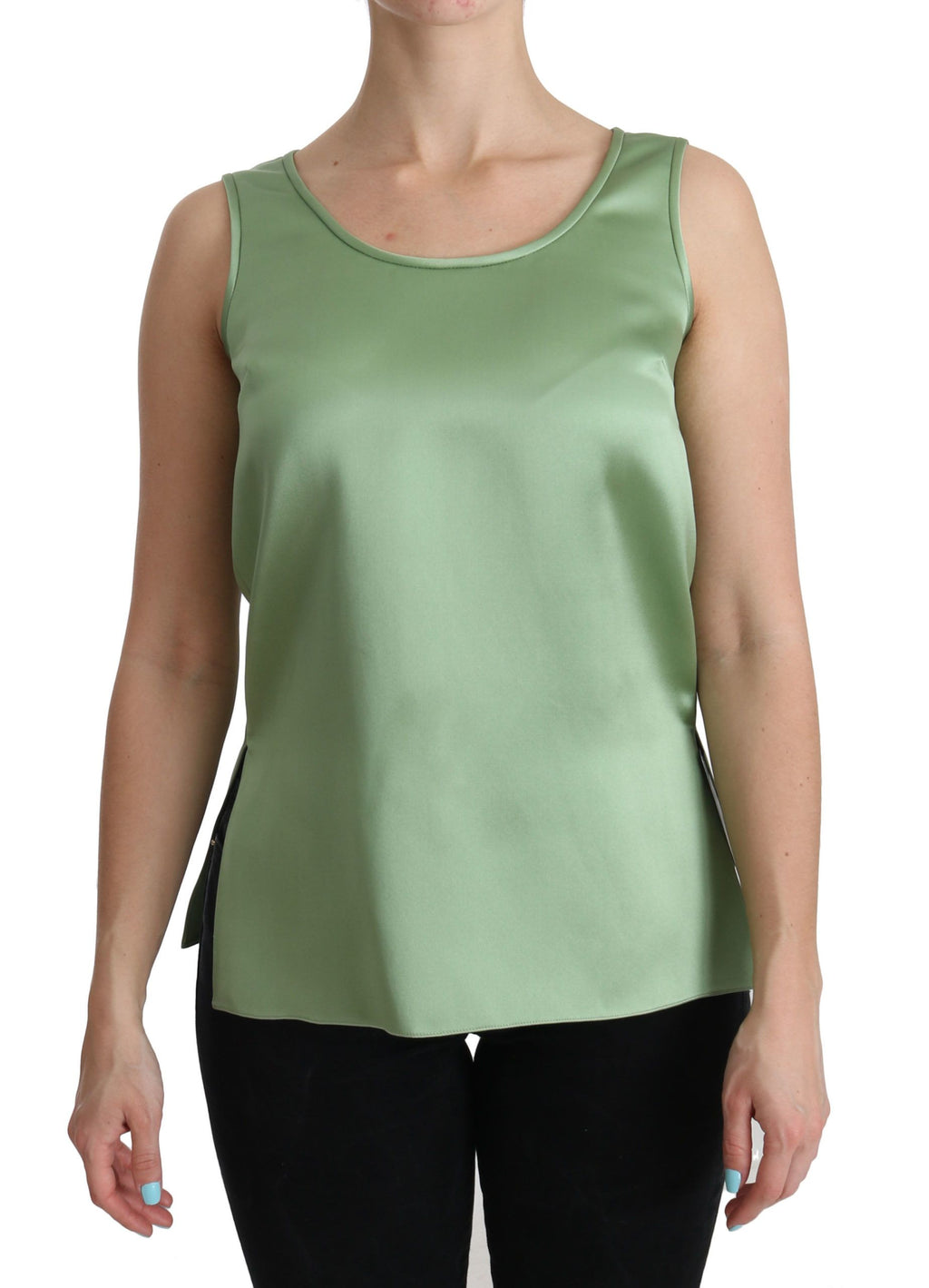 Dolce & Gabbana Green Sleeveless Top in 100% Silk Tank Blouse