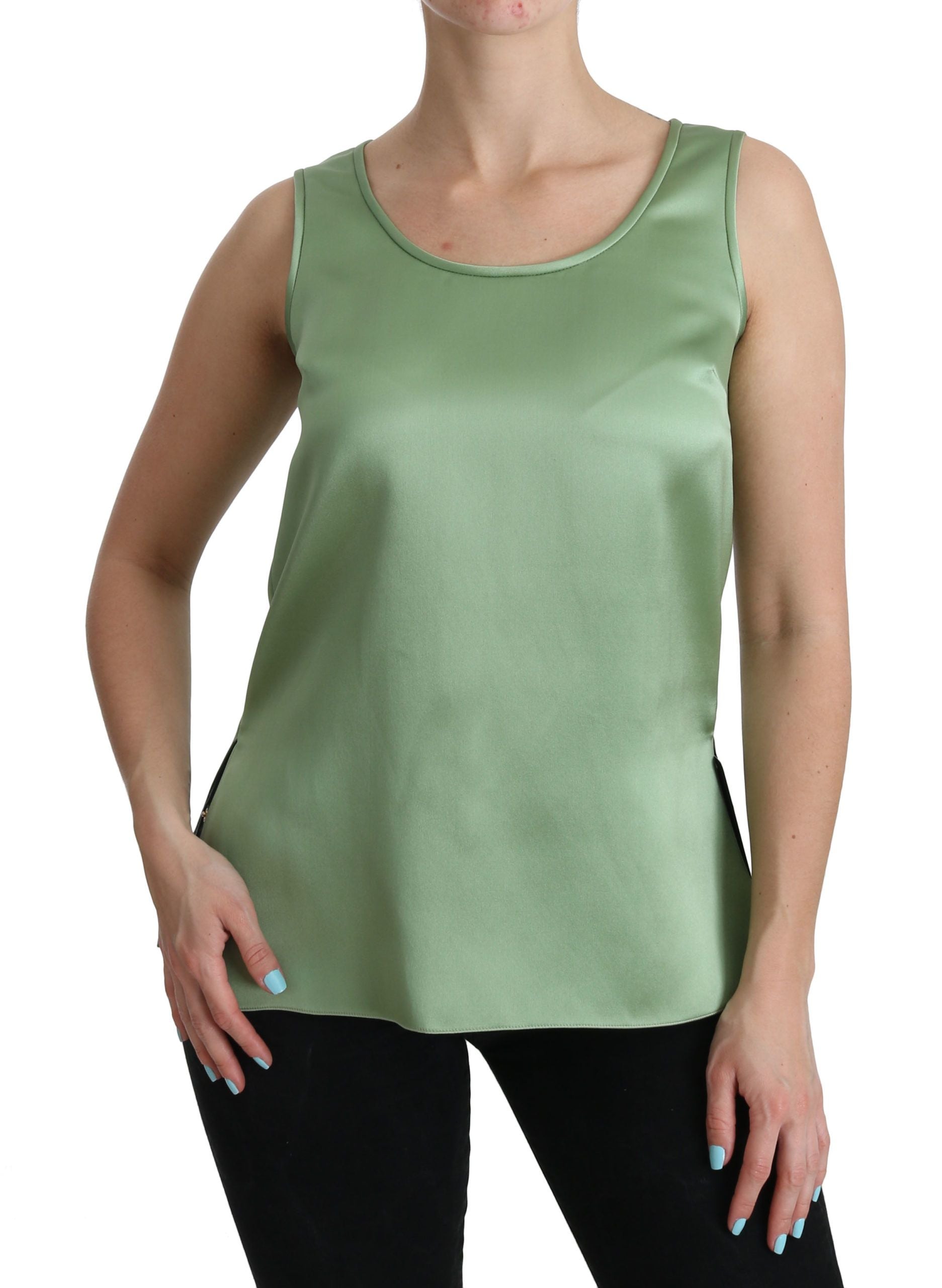 Dolce & Gabbana Green Sleeveless Top in 100% Silk Tank Blouse