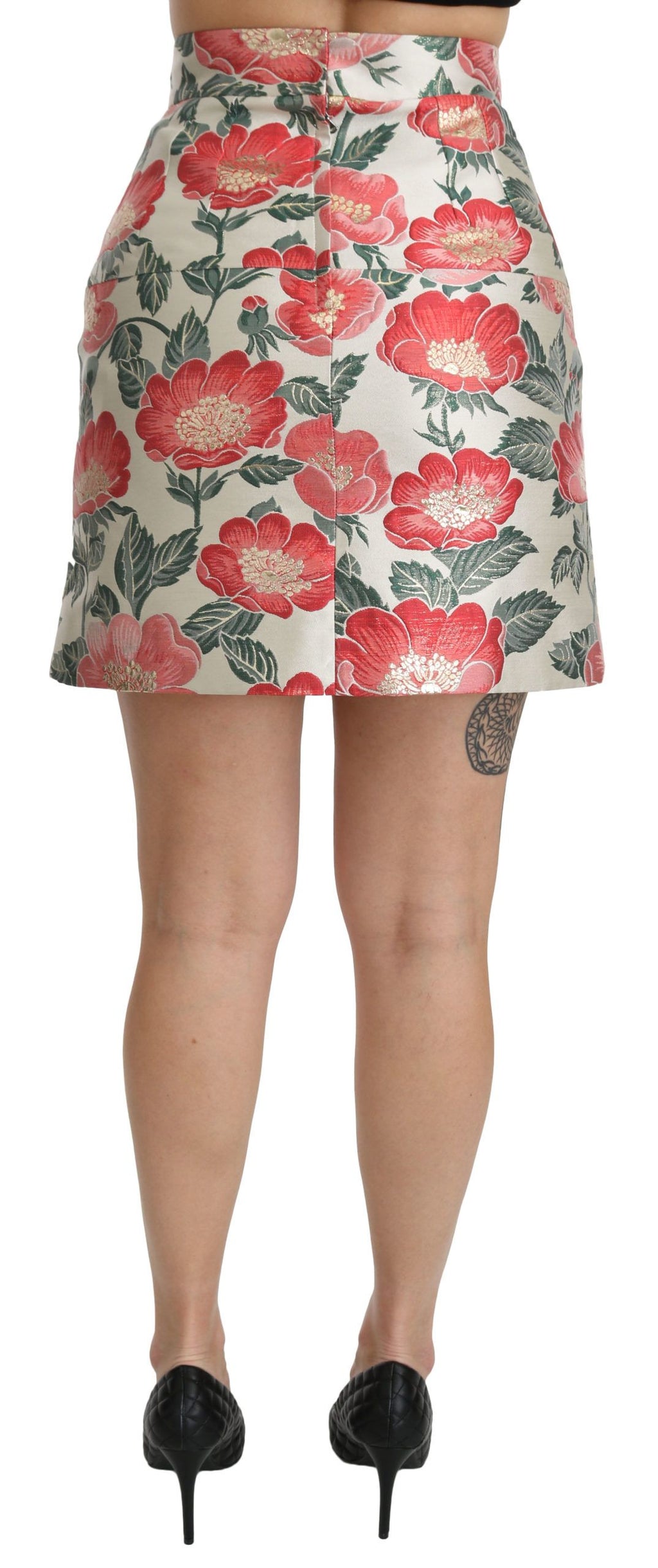 Dolce & Gabbana Weißer grüner roter geblümter Minirock mit hoher Taille