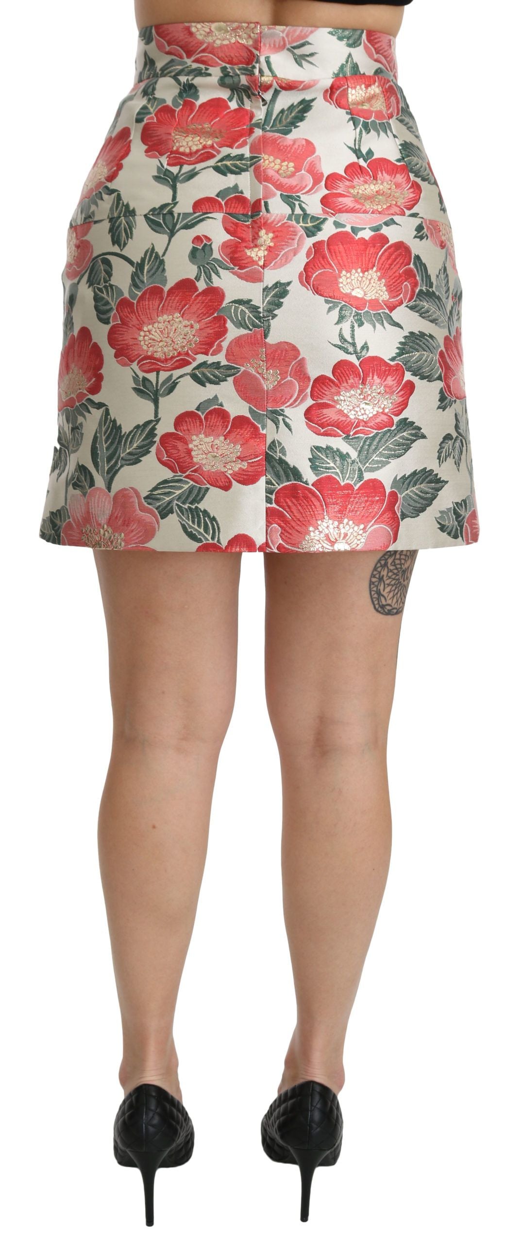 Dolce & Gabbana Weißer grüner roter geblümter Minirock mit hoher Taille
