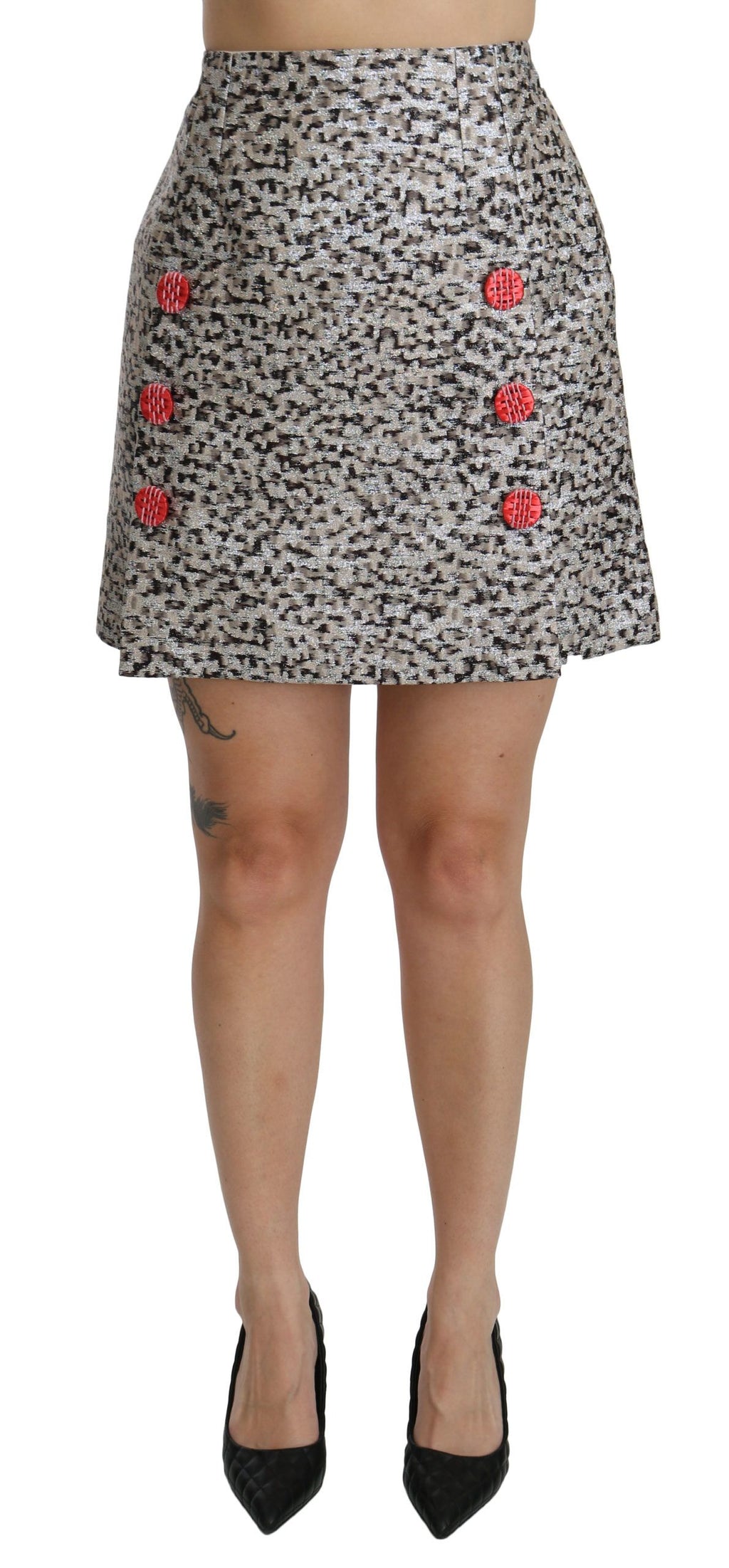 Dolce & Gabbana Silver Pattern High-Waisted A-Line Skirt