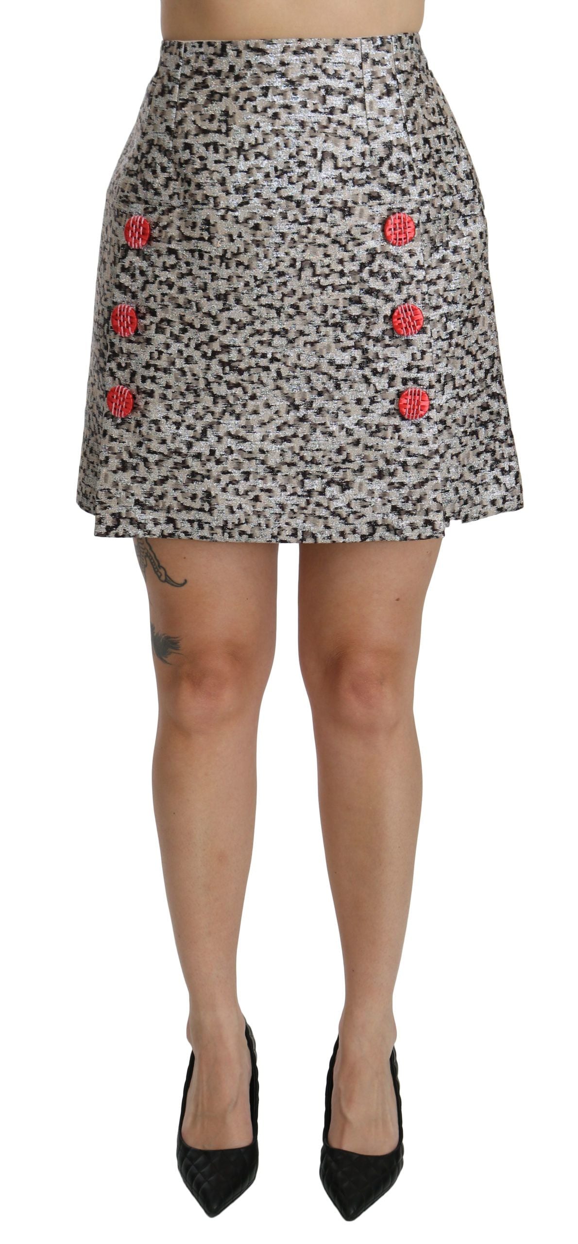 Dolce & Gabbana Silver Pattern High-Waisted A-Line Skirt