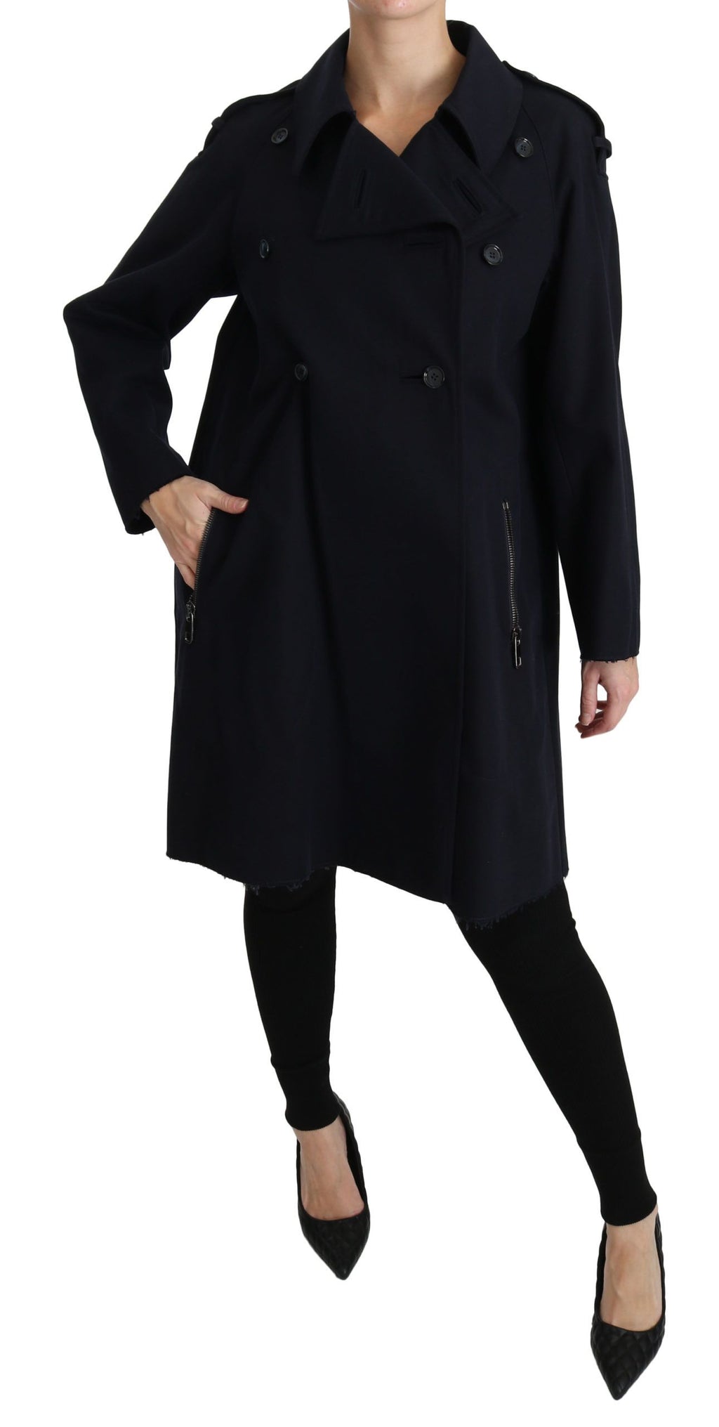 Dolce & Gabbana Coat Blue Cotton Women's Trench Coat