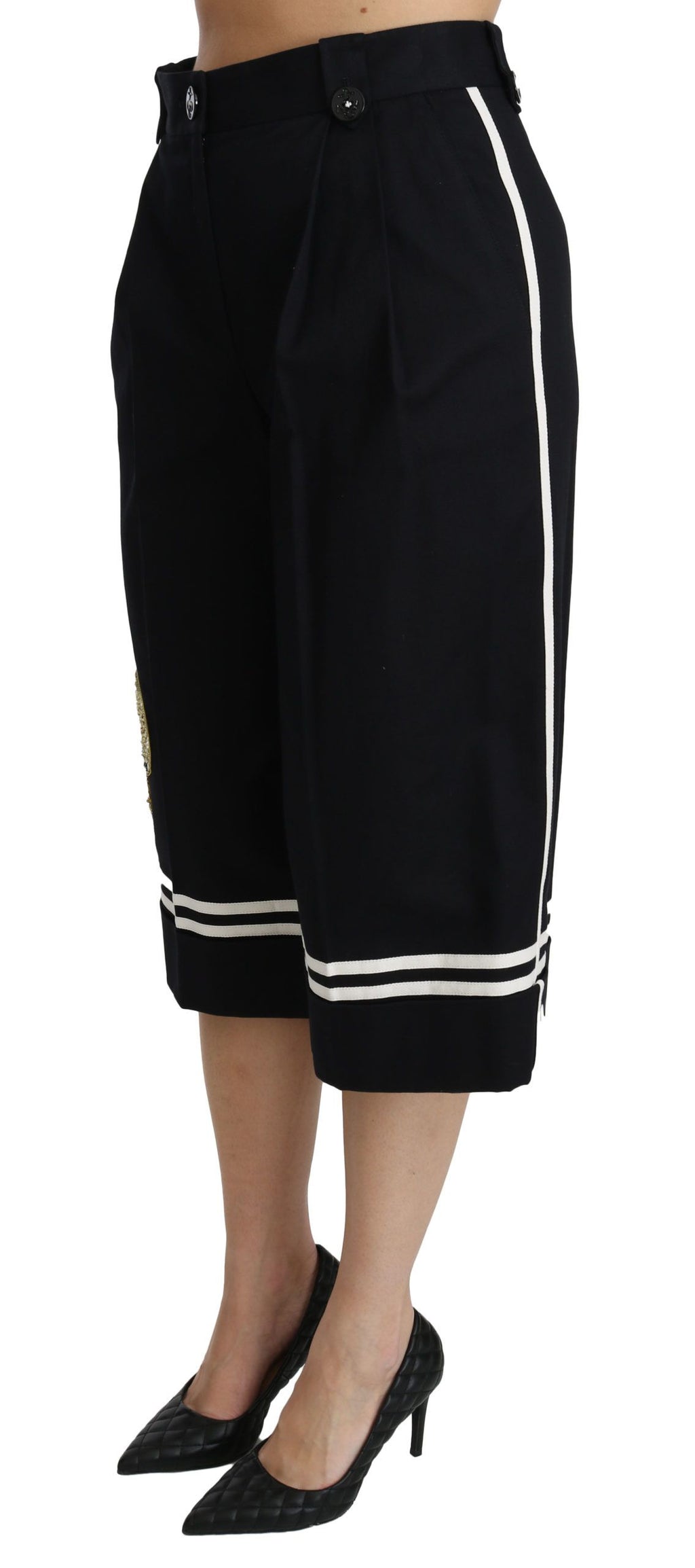 Dolce & Gabbana Black Lemon-Embellished Palazzo Pants and Cropped Pants
