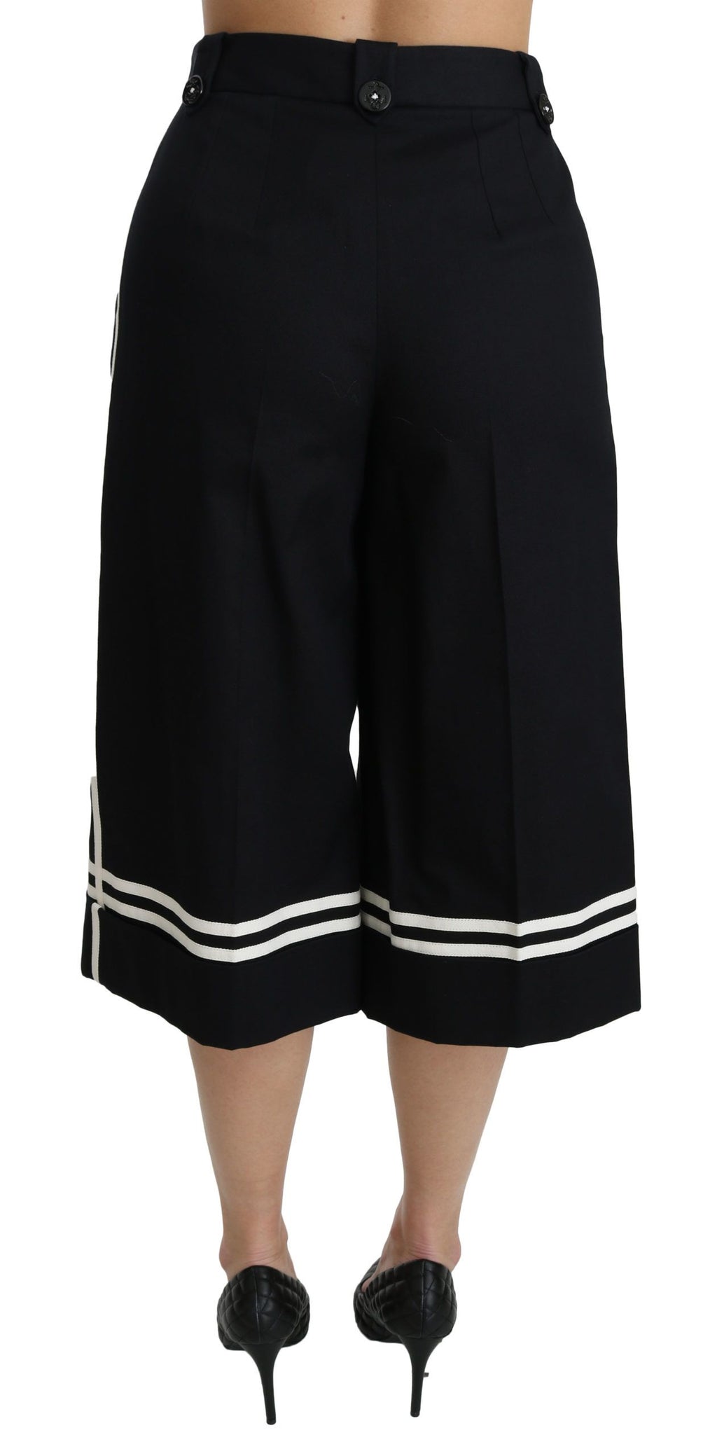 Dolce & Gabbana Black Lemon-Embellished Palazzo Pants and Cropped Pants