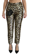 Dolce & Gabbana Braune Leoparden-Pailletten-Hose mit hoher Taille
