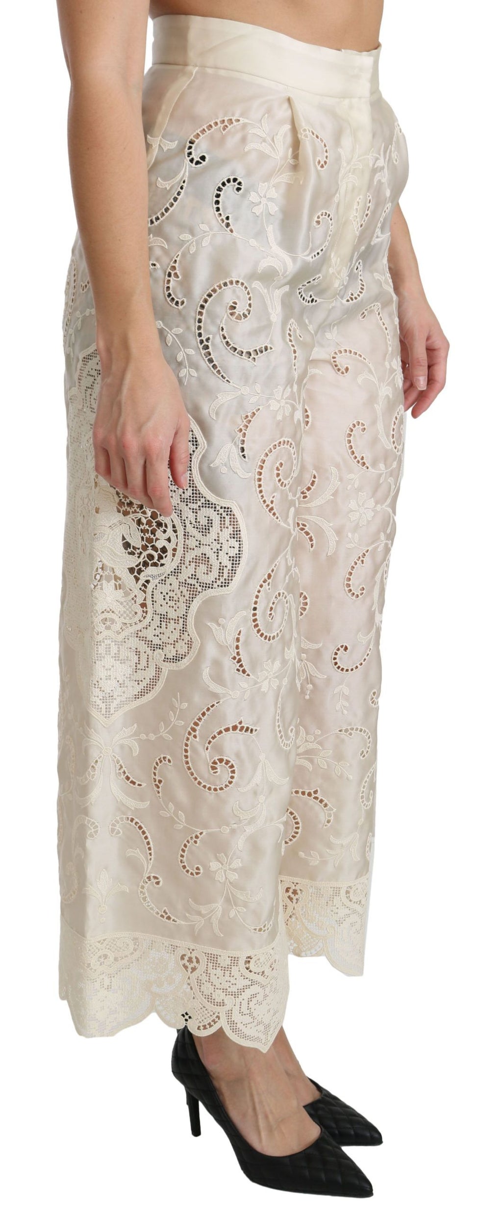 Dolce & Gabbana Gekürzte Palazzo-Hose mit hoher Taille in Creme