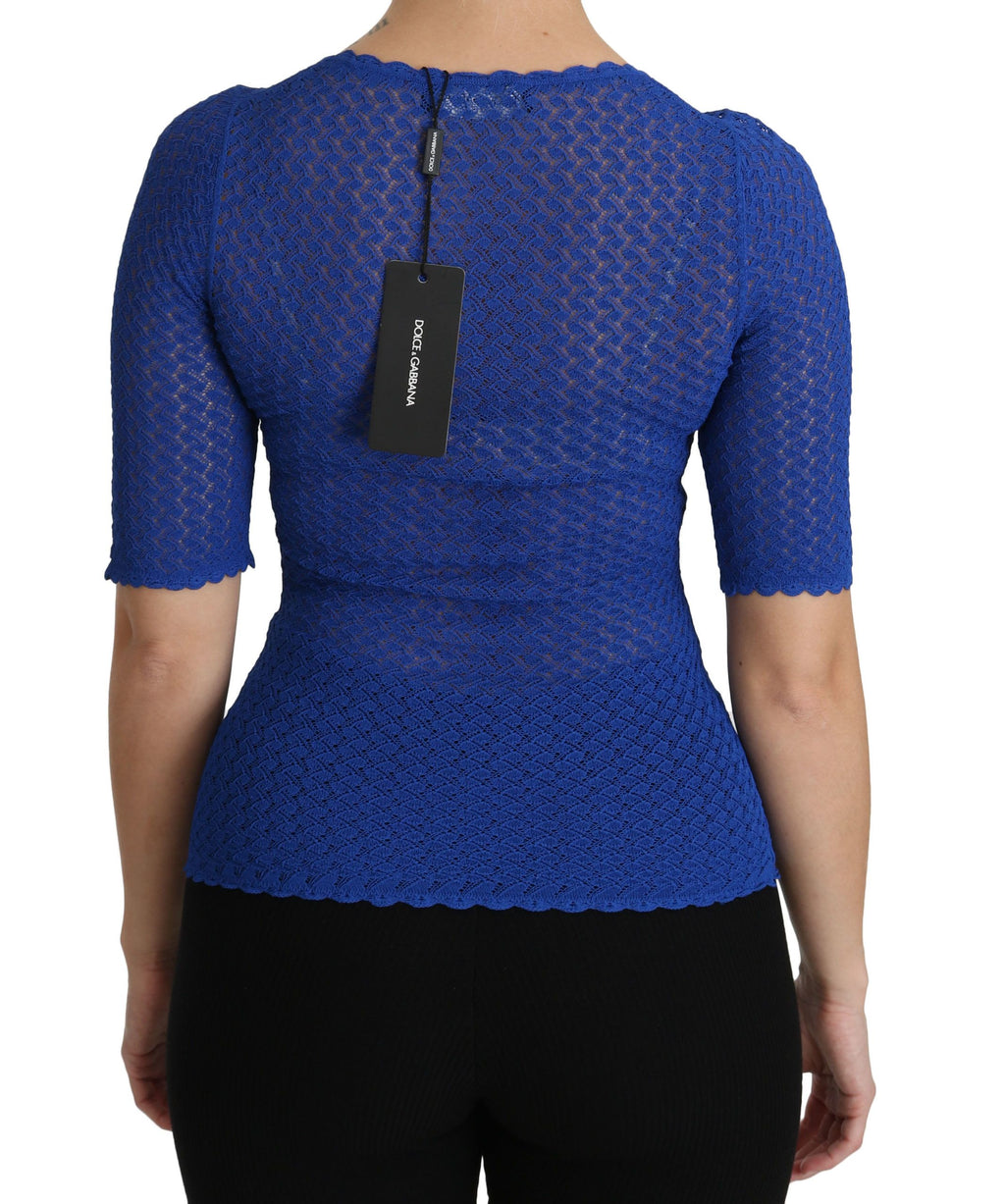 Dolce & Gabbana Blaues Rundhalsausschnitt-Top Viskosebluse