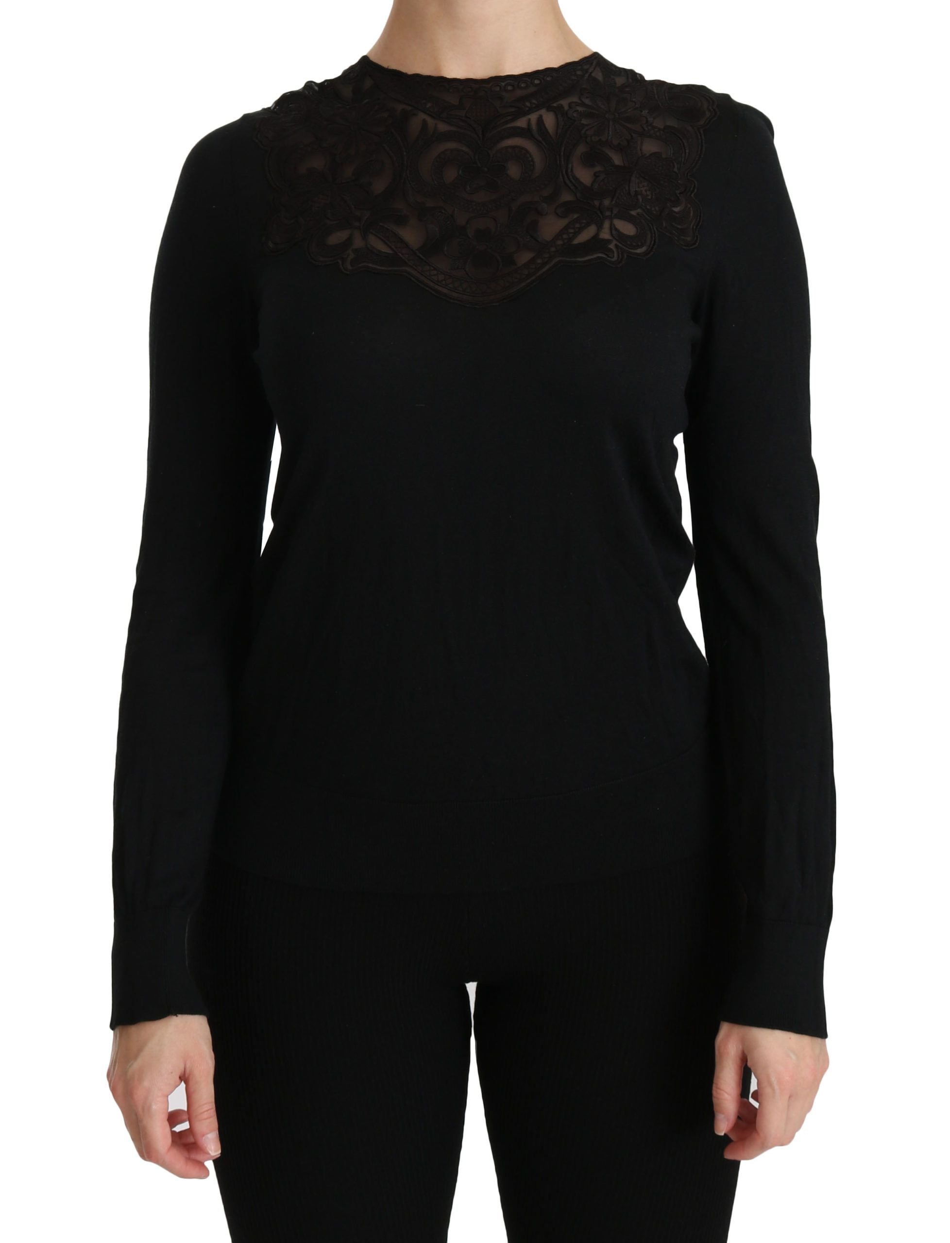 Dolce & Gabbana Black Silk Blouse with Crew Neck and Long Sleeves