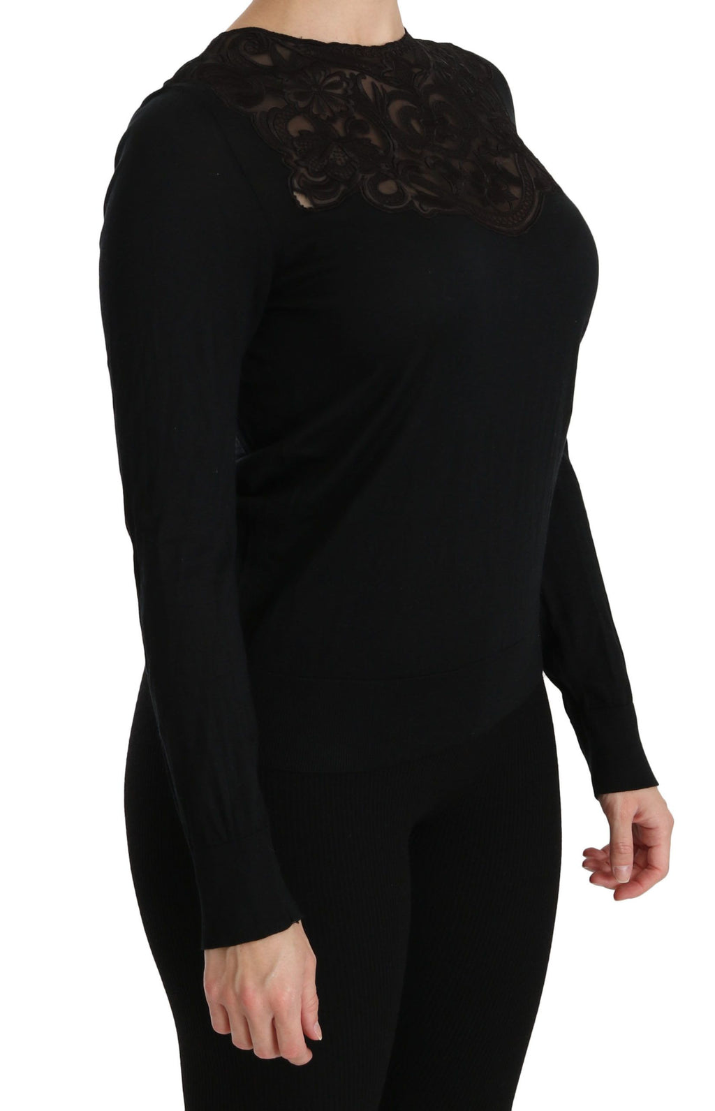 Dolce & Gabbana Black Silk Blouse with Crew Neck and Long Sleeves