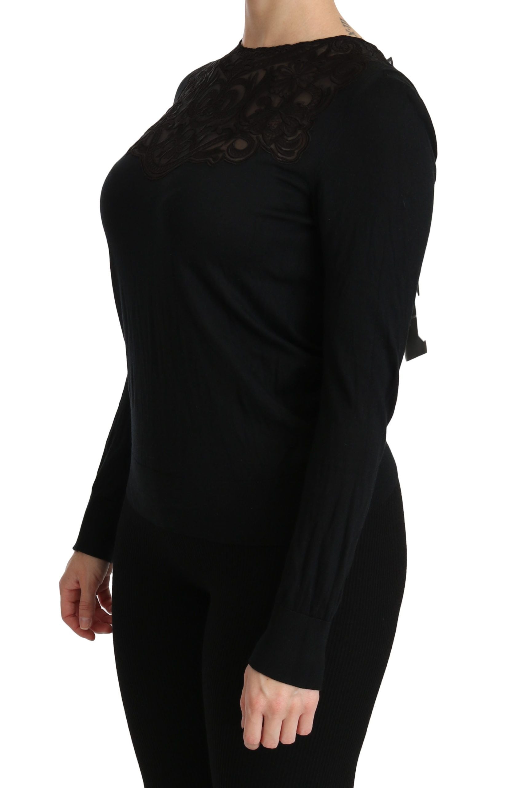 Dolce & Gabbana Black Silk Blouse with Crew Neck and Long Sleeves