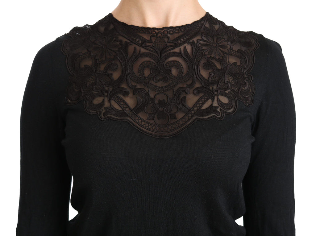 Dolce & Gabbana Black Silk Blouse with Crew Neck and Long Sleeves