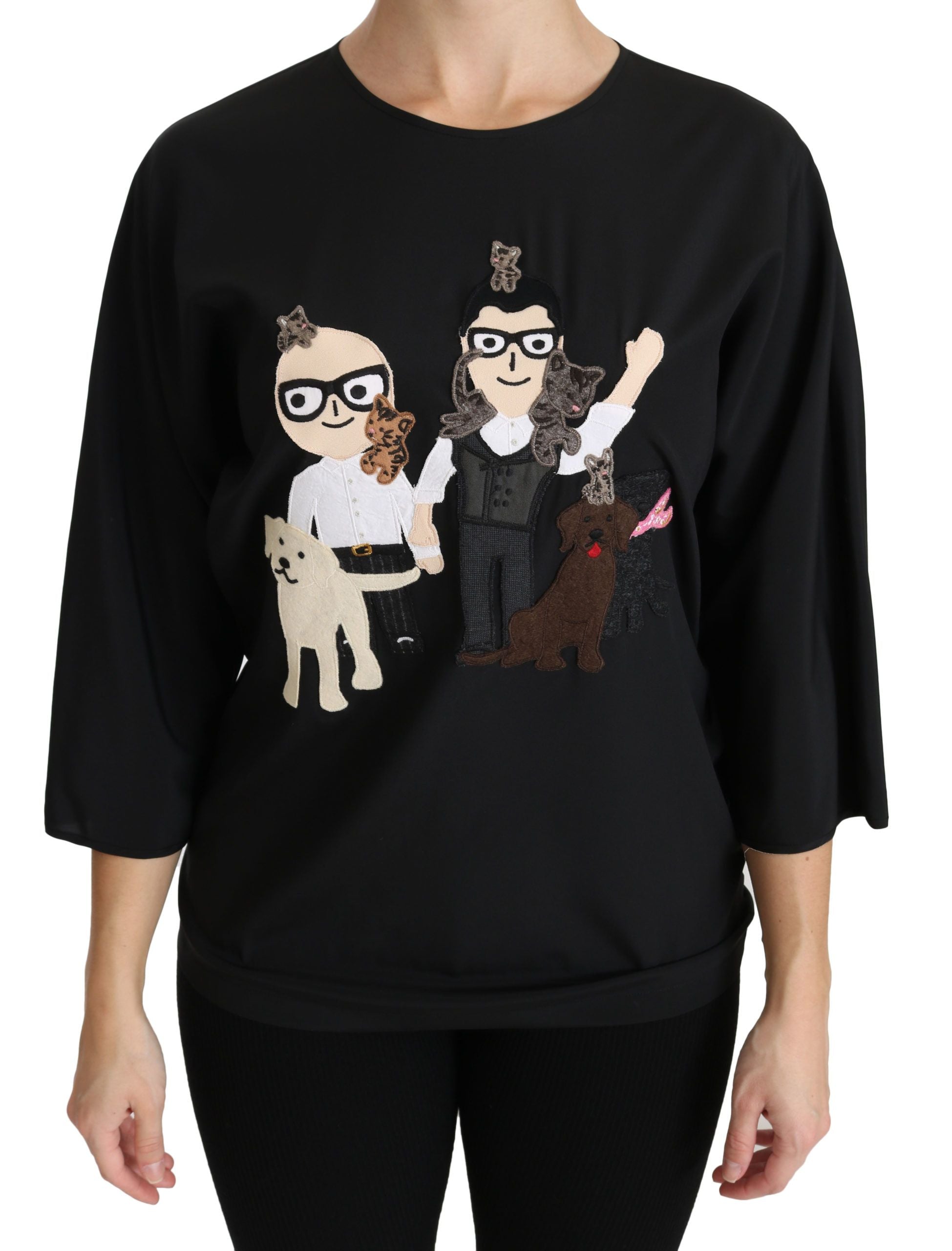 Dolce & Gabbana Schwarzes #dgfamily Top T-shirt Seidenbluse
