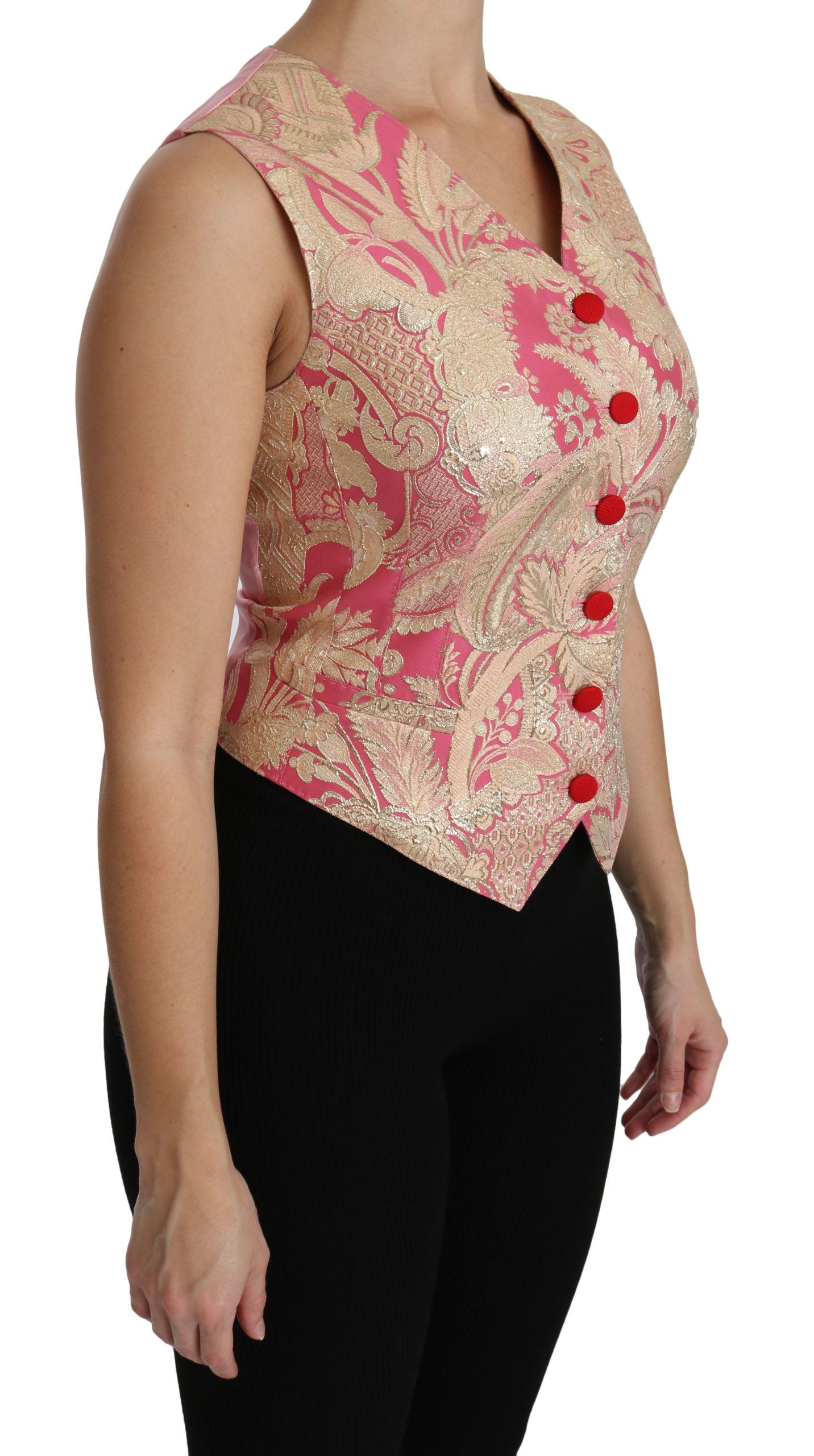 Dolce & Gabbana Pink Gold Brocade Vest Blouse Top