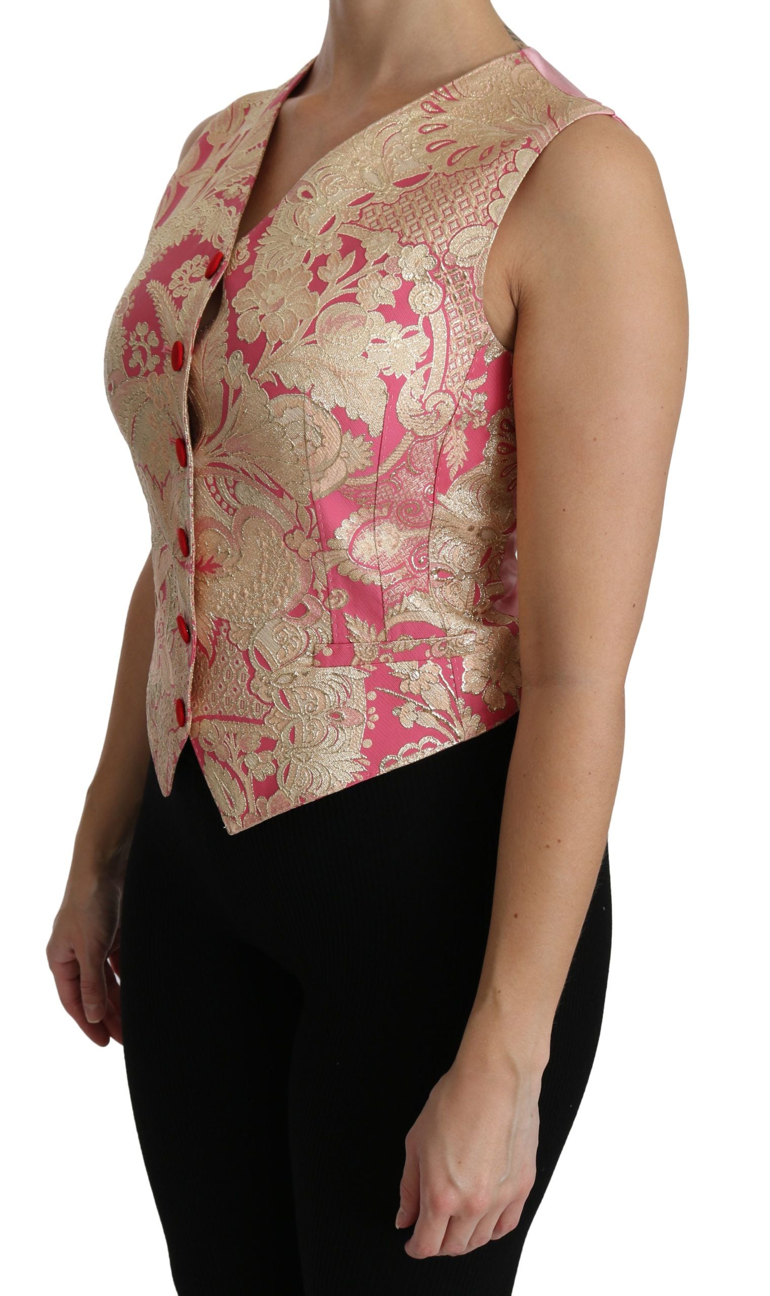 Dolce & Gabbana Pink Gold Brocade Vest Blouse Top