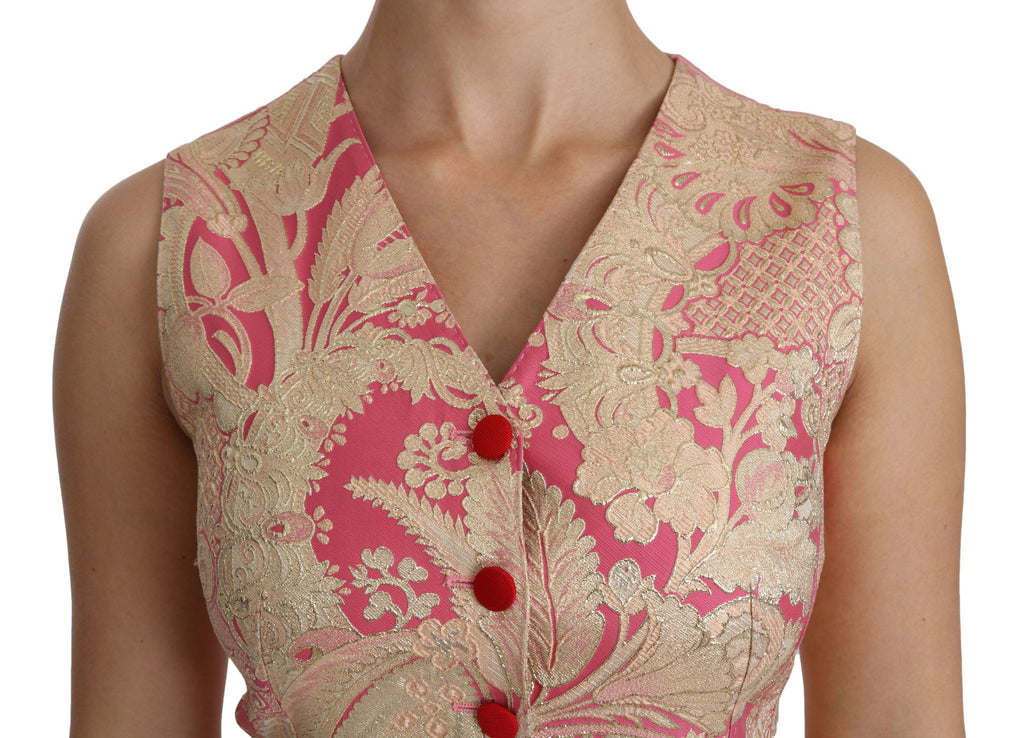 Dolce & Gabbana Pink Gold Brocade Vest Blouse Top