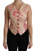 Dolce & Gabbana Pink Gold Brocade Vest Blouse Top