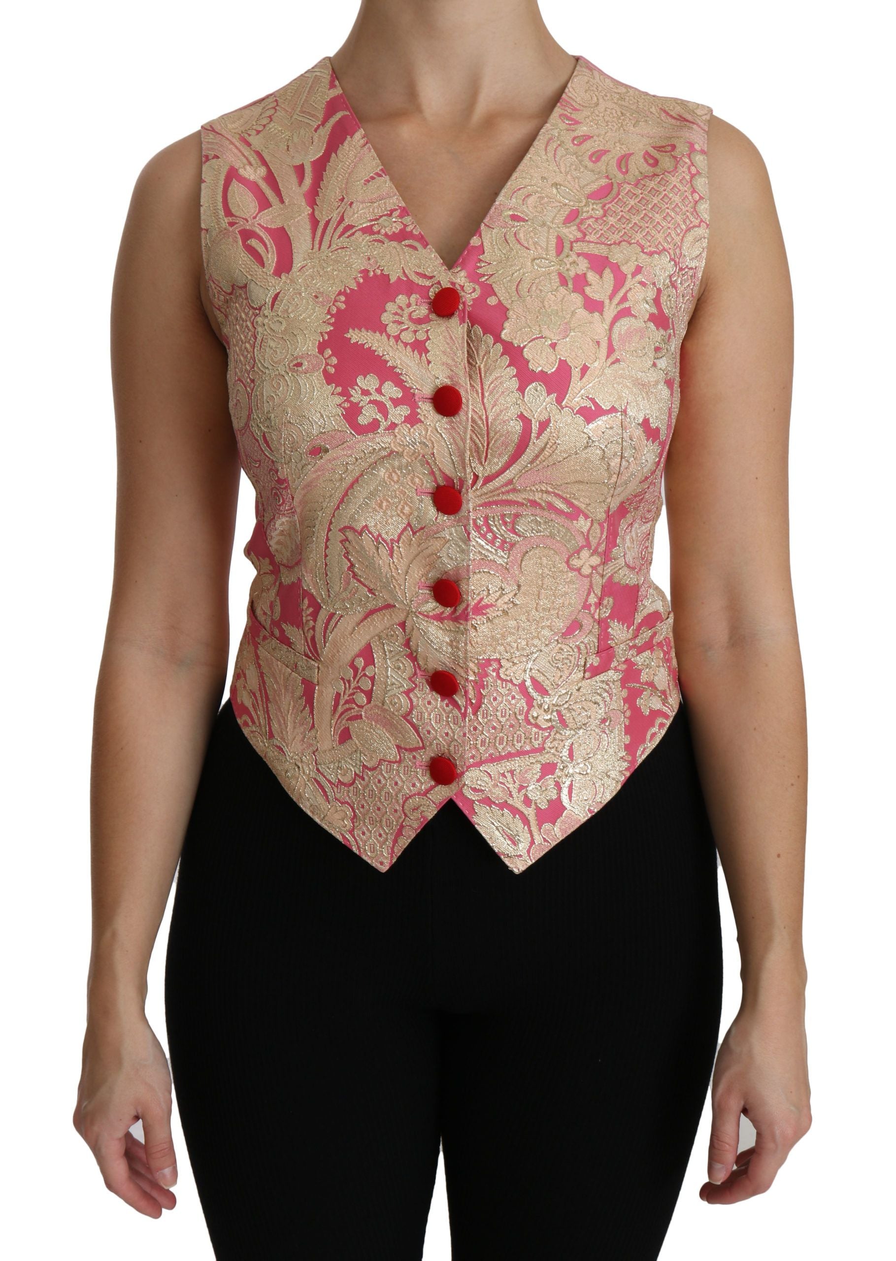 Dolce & Gabbana Pink Gold Brocade Vest Blouse Top